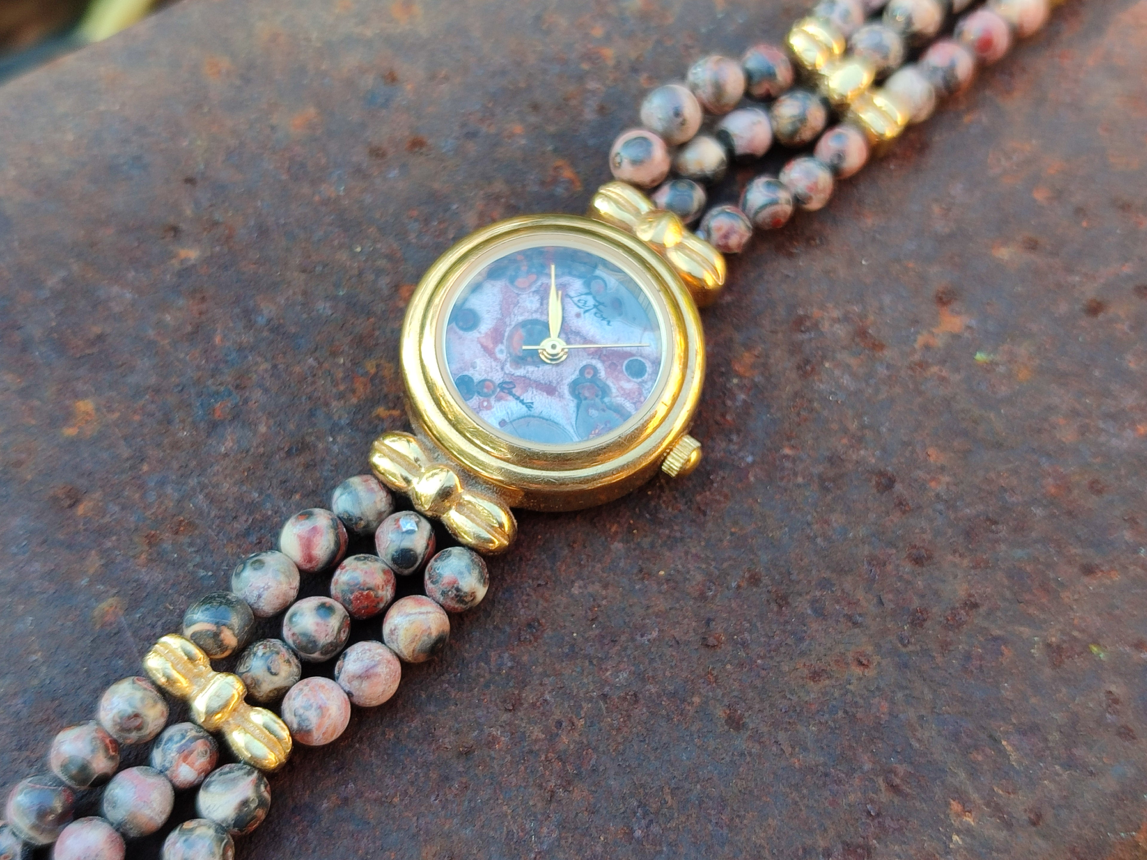 Hand Made Snakeskin Rhyolite Jasper Vintage Lafon Wristwatch - sold per item - From Australia - Toprock Gemstones and Minerals 