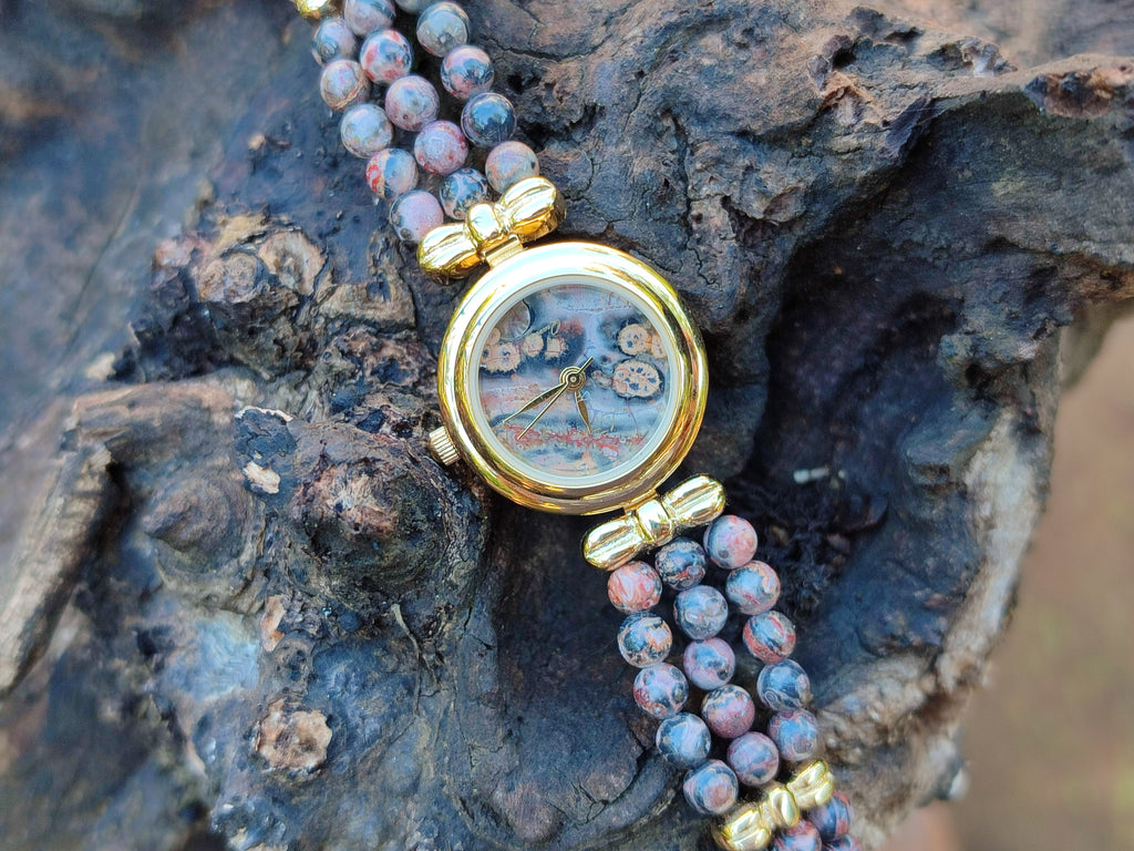 Hand Made Snakeskin Rhyolite Jasper Vintage Lafon Wristwatch - sold per item - From Australia - Toprock Gemstones and Minerals 