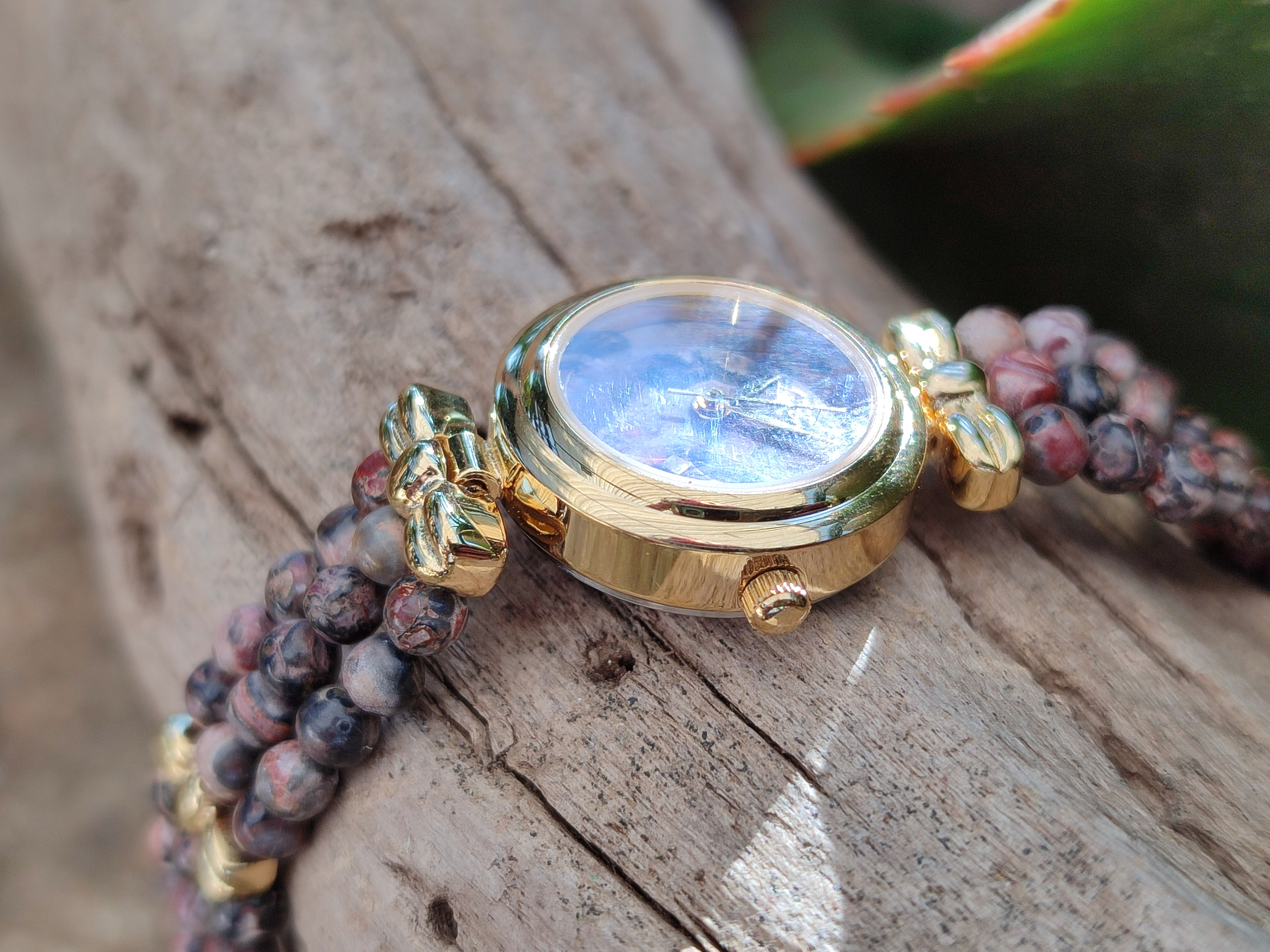 Hand Made Snakeskin Rhyolite Jasper Vintage Lafon Wristwatch - sold per item - From Australia - Toprock Gemstones and Minerals 