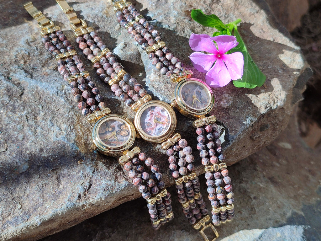 Hand Made Snakeskin Rhyolite Jasper Vintage Lafon Wristwatch - sold per item - From Australia - Toprock Gemstones and Minerals 