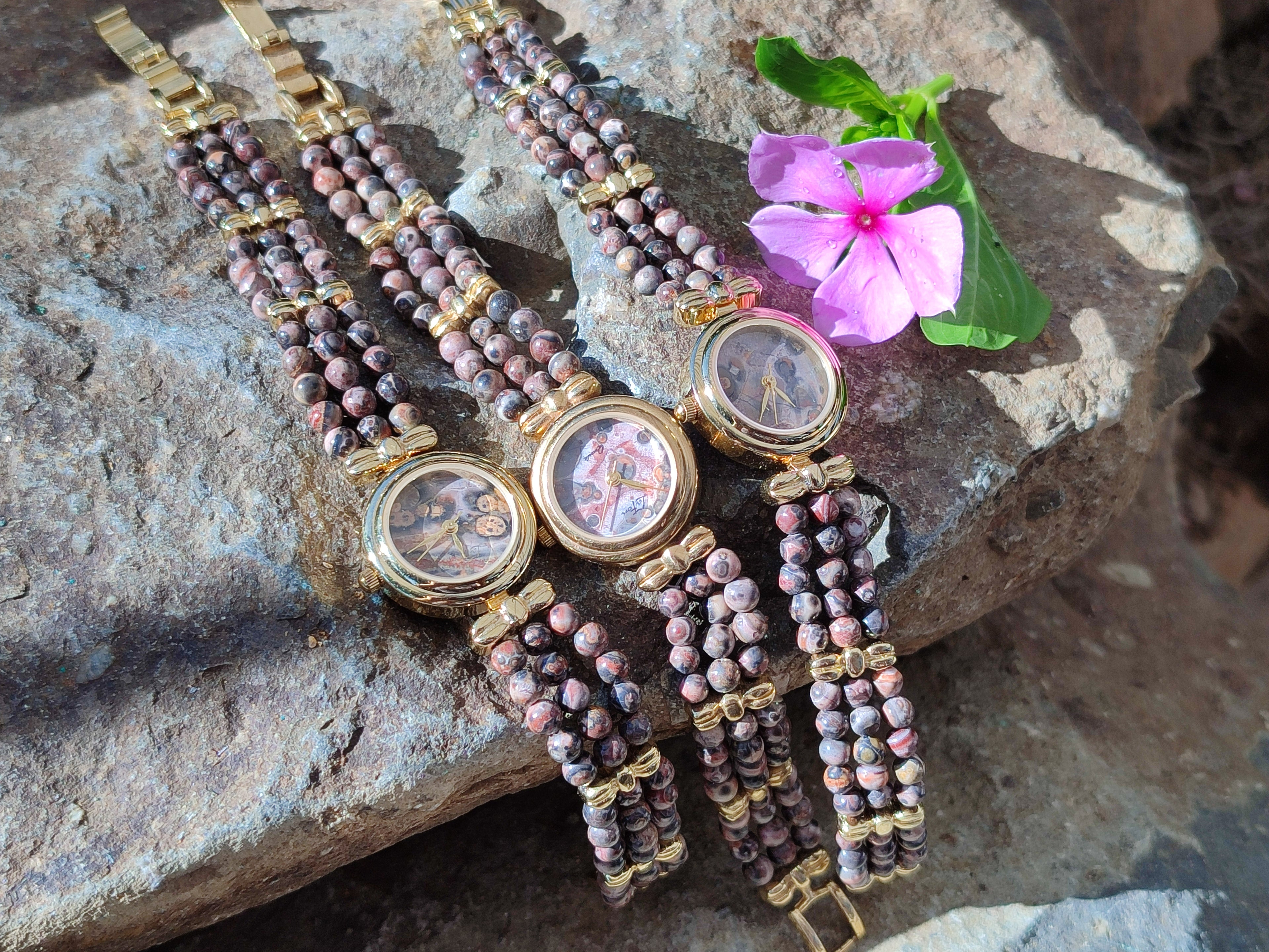 Hand Made Snakeskin Rhyolite Jasper Vintage Lafon Wristwatch - sold per item - From Australia - Toprock Gemstones and Minerals 