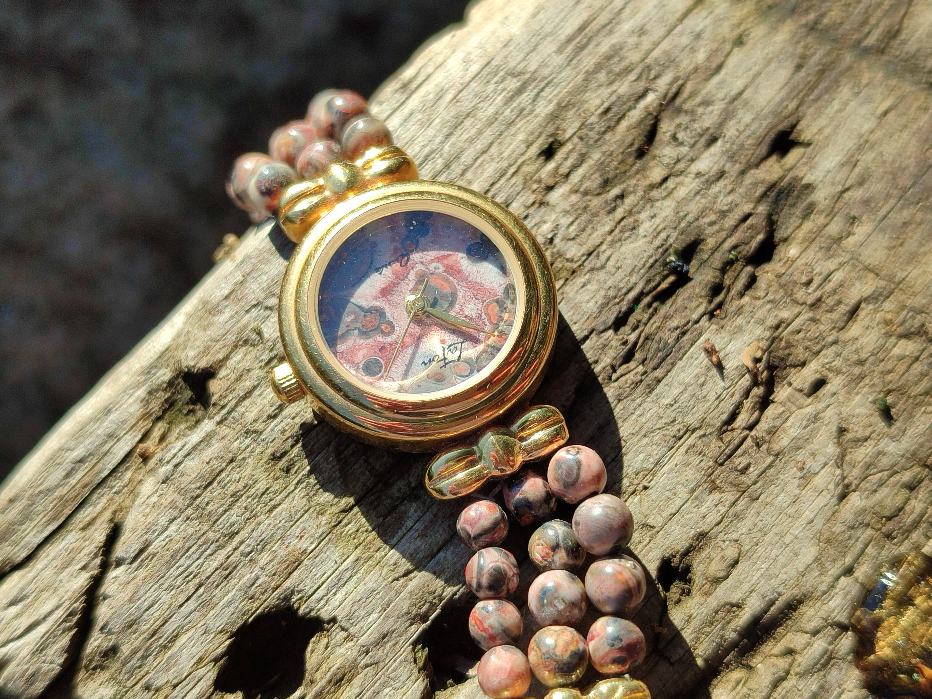 Hand Made Snakeskin Rhyolite Jasper Vintage Lafon Wristwatch - sold per item - From Australia - Toprock Gemstones and Minerals 