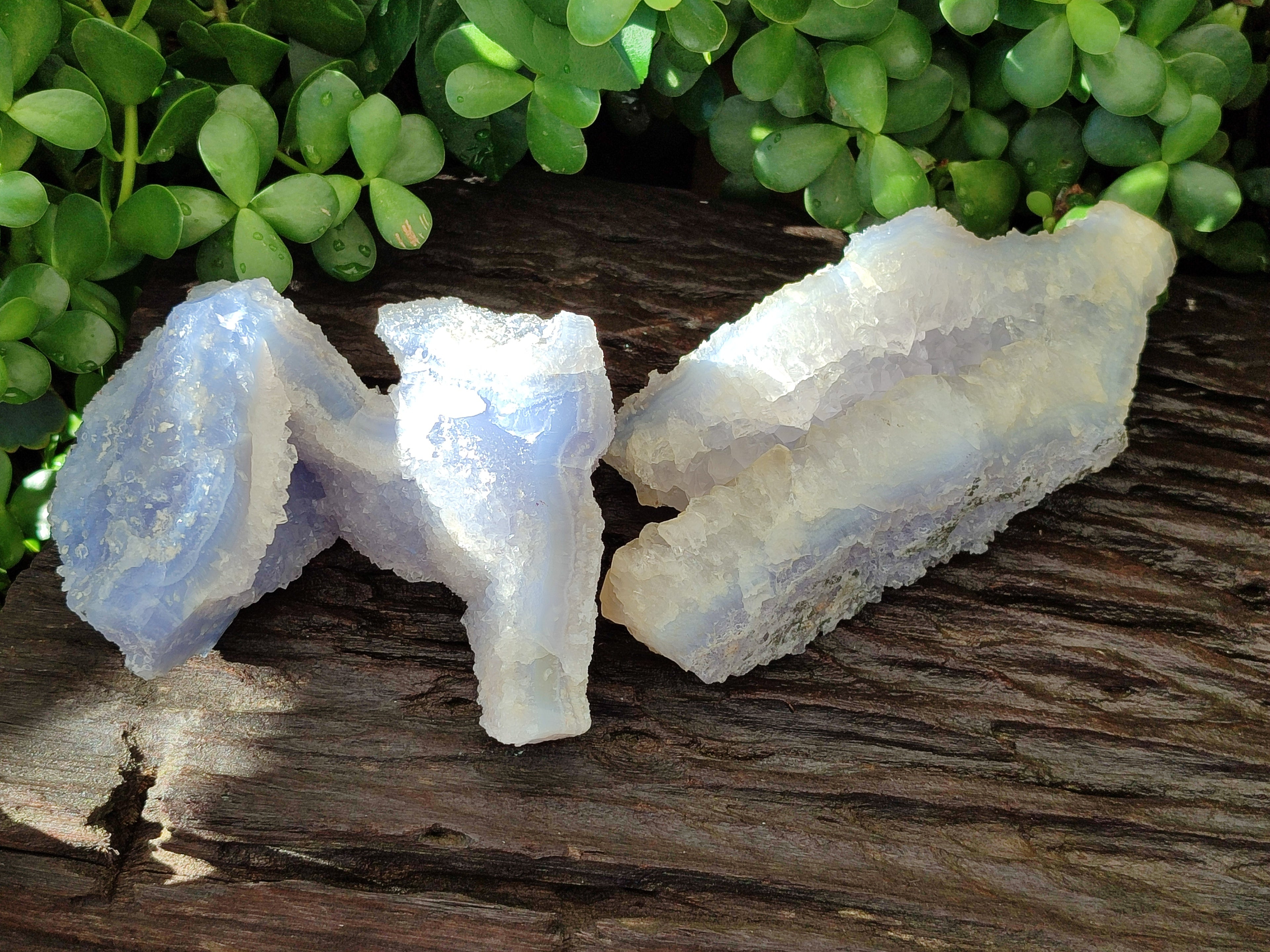 Natural Etched Blue Chalcedony Specimens x 2 From Nsanje, Malawi - Toprock Gemstones and Minerals 