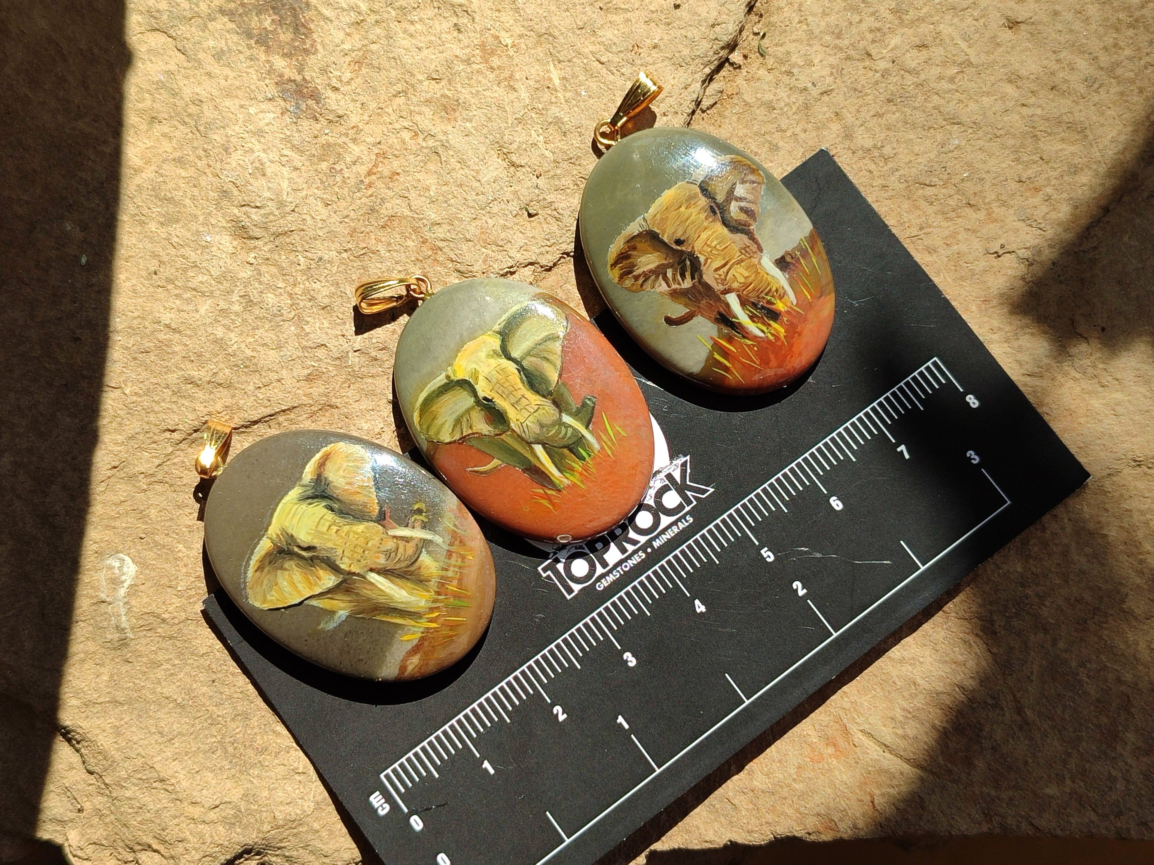 Polished Polychrome Jasper Pendant with Hand Painted Elephant - Sold Per Item - From Madagascar - Toprock Gemstones and Minerals 