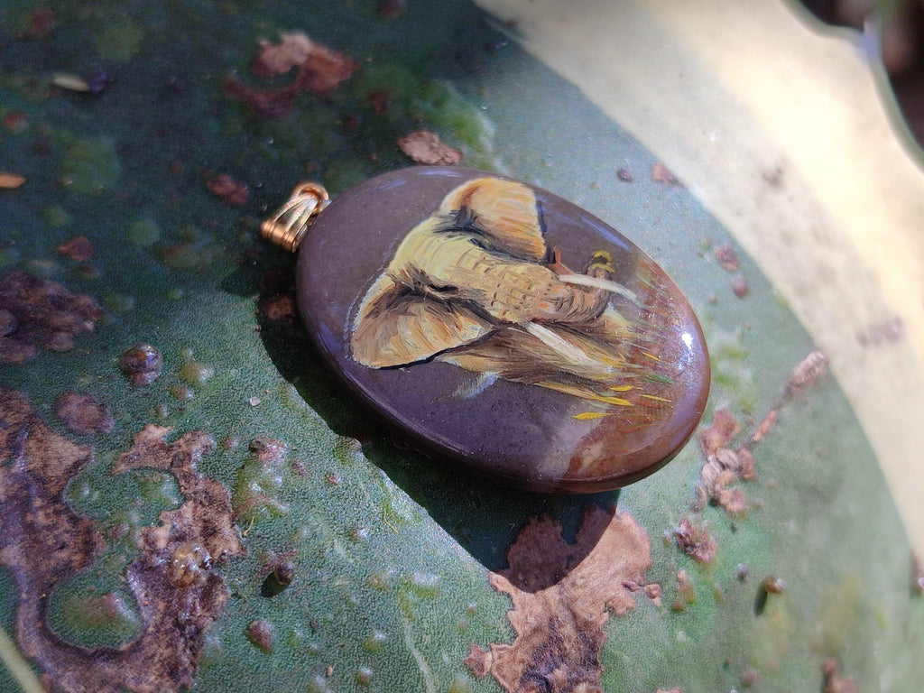 Polished Polychrome Jasper Pendant with Hand Painted Elephant - Sold Per Item - From Madagascar - Toprock Gemstones and Minerals 