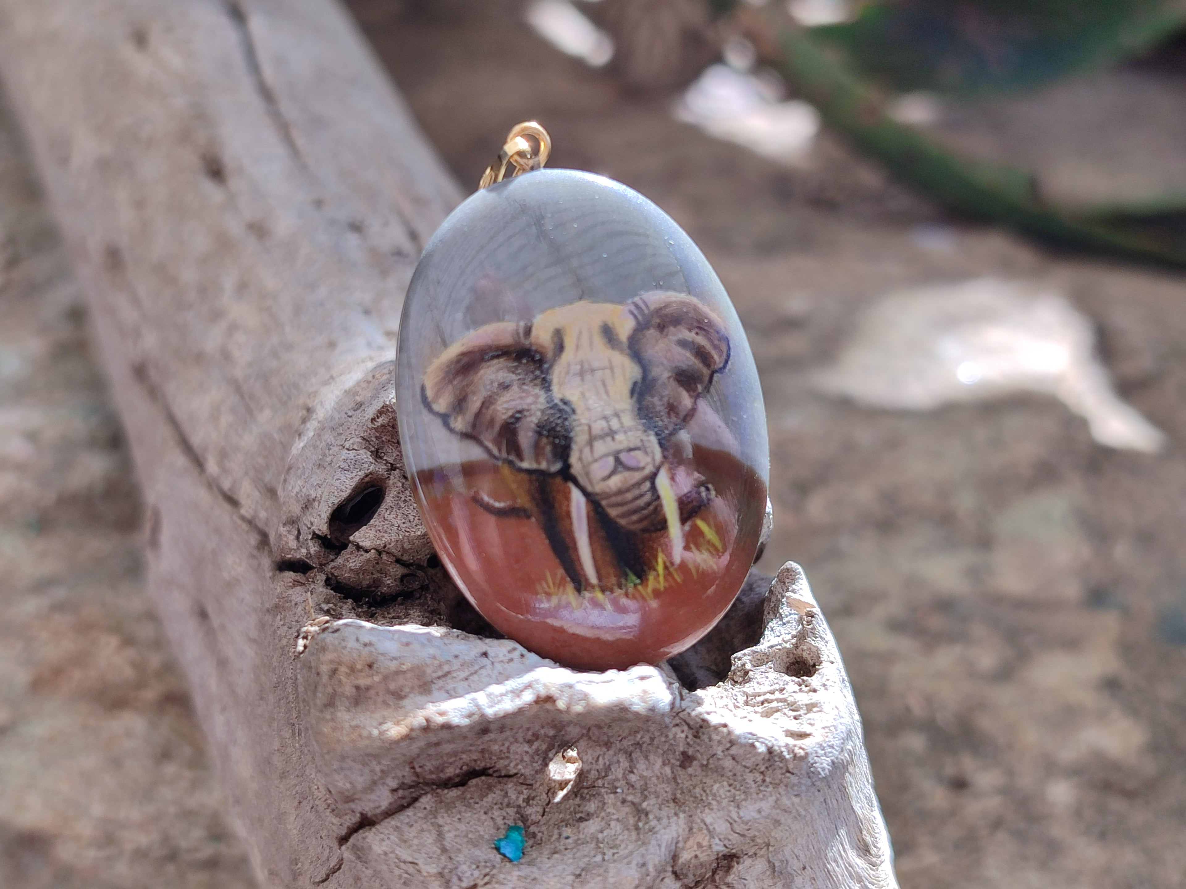 Polished Polychrome Jasper Pendant with Hand Painted Elephant - Sold Per Item - From Madagascar - Toprock Gemstones and Minerals 