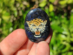 Polished Dumortierite Pendant with Hand Painted Leopard - Sold Per Item - From Mozambique - Toprock Gemstones and Minerals 