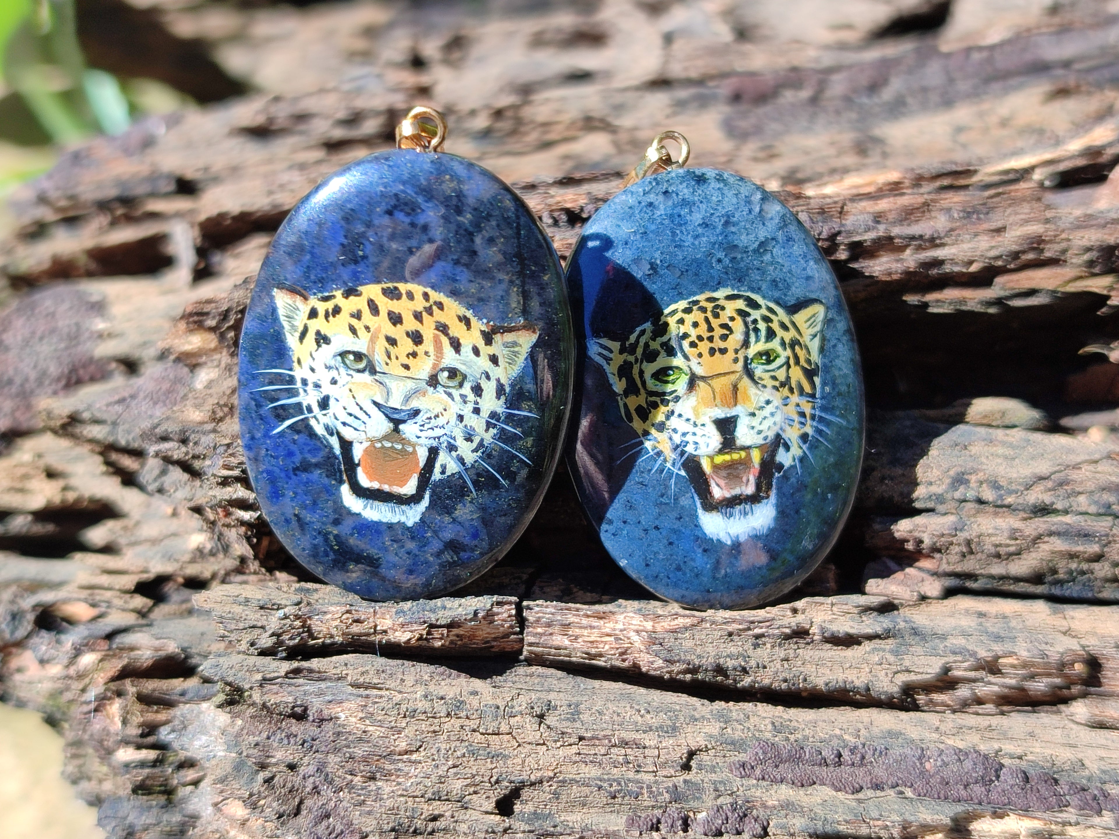 Polished Dumortierite Pendant with Hand Painted Leopard - Sold Per Item - From Mozambique - Toprock Gemstones and Minerals 