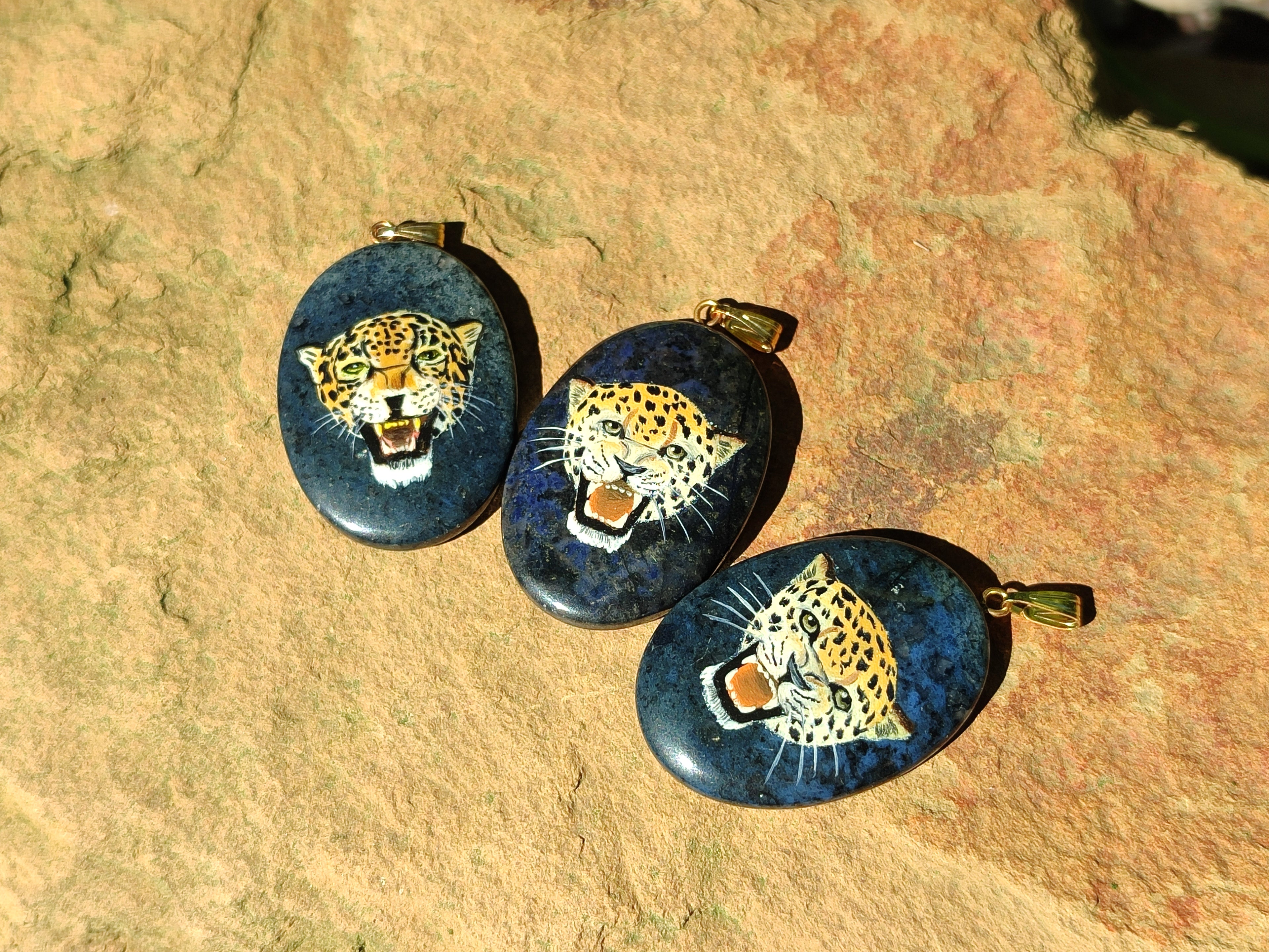 Polished Dumortierite Pendant with Hand Painted Leopard - Sold Per Item - From Mozambique - Toprock Gemstones and Minerals 