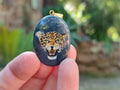 Polished Dumortierite Pendant with Hand Painted Leopard - Sold Per Item - From Mozambique - Toprock Gemstones and Minerals 