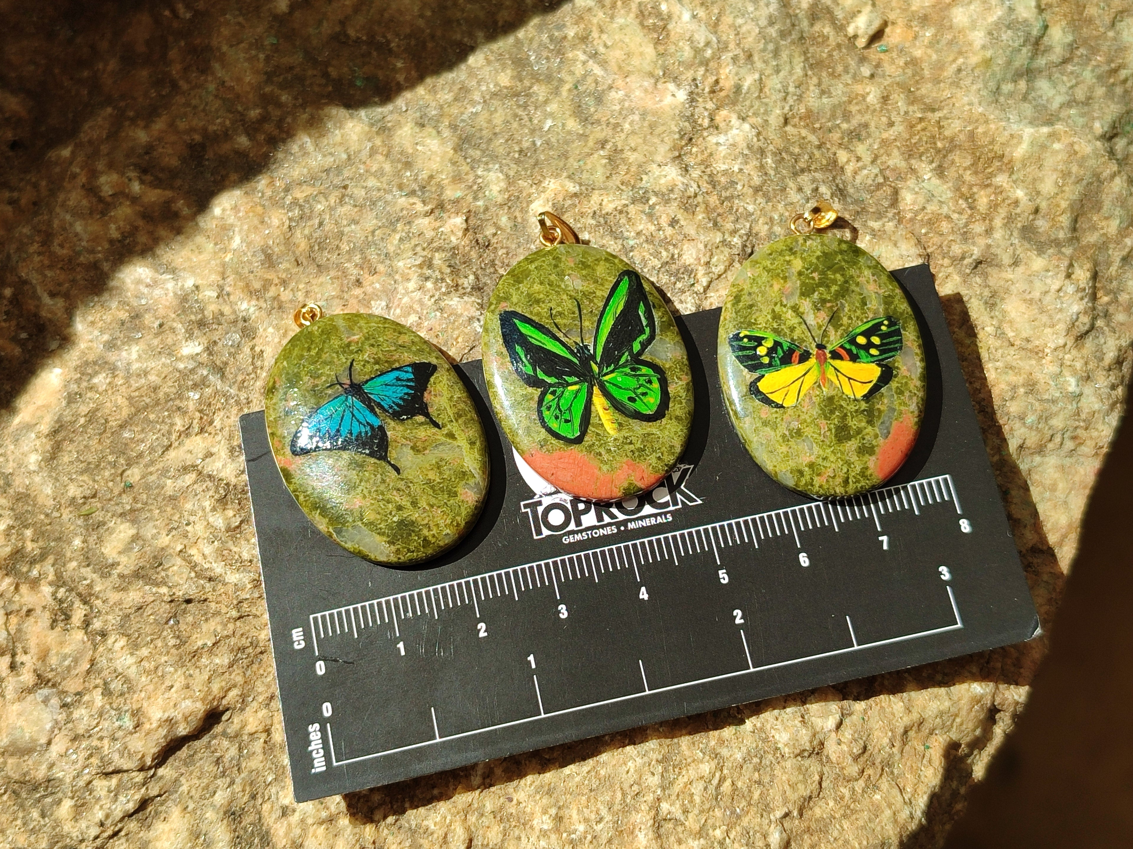 Polished Unakite Pendant with Hand Painted Butterfly - Sold Per Item - From South Africa - Toprock Gemstones and Minerals 