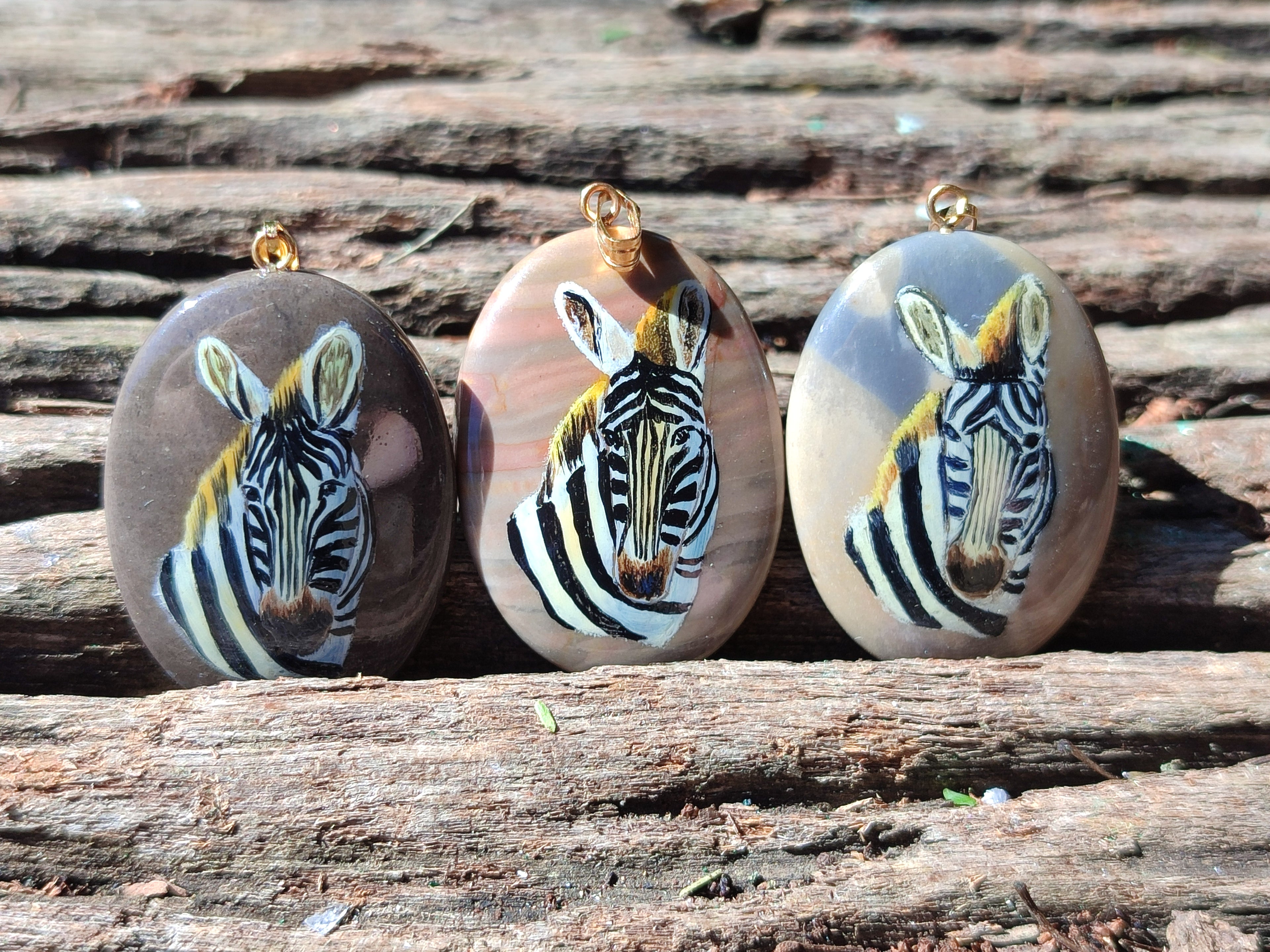 Polished Polychrome Jasper Pendant with Hand Painted Zebra - Sold Per Item - From Madagascar - Toprock Gemstones and Minerals 