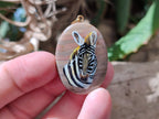Polished Polychrome Jasper Pendant with Hand Painted Zebra - Sold Per Item - From Madagascar - Toprock Gemstones and Minerals 