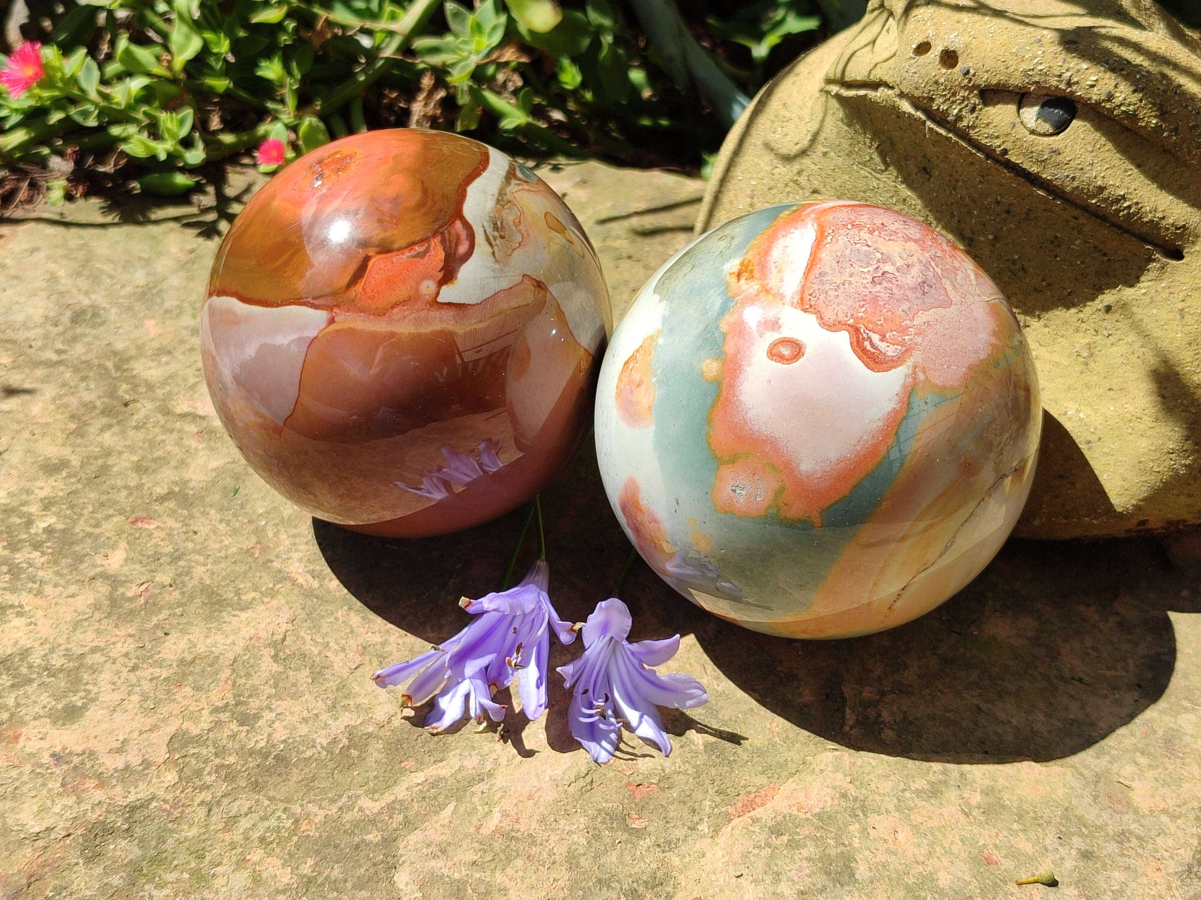 Polished Polychrome Jasper Spheres x 2 From Mahajanga, Madagascar - Toprock Gemstones and Minerals 