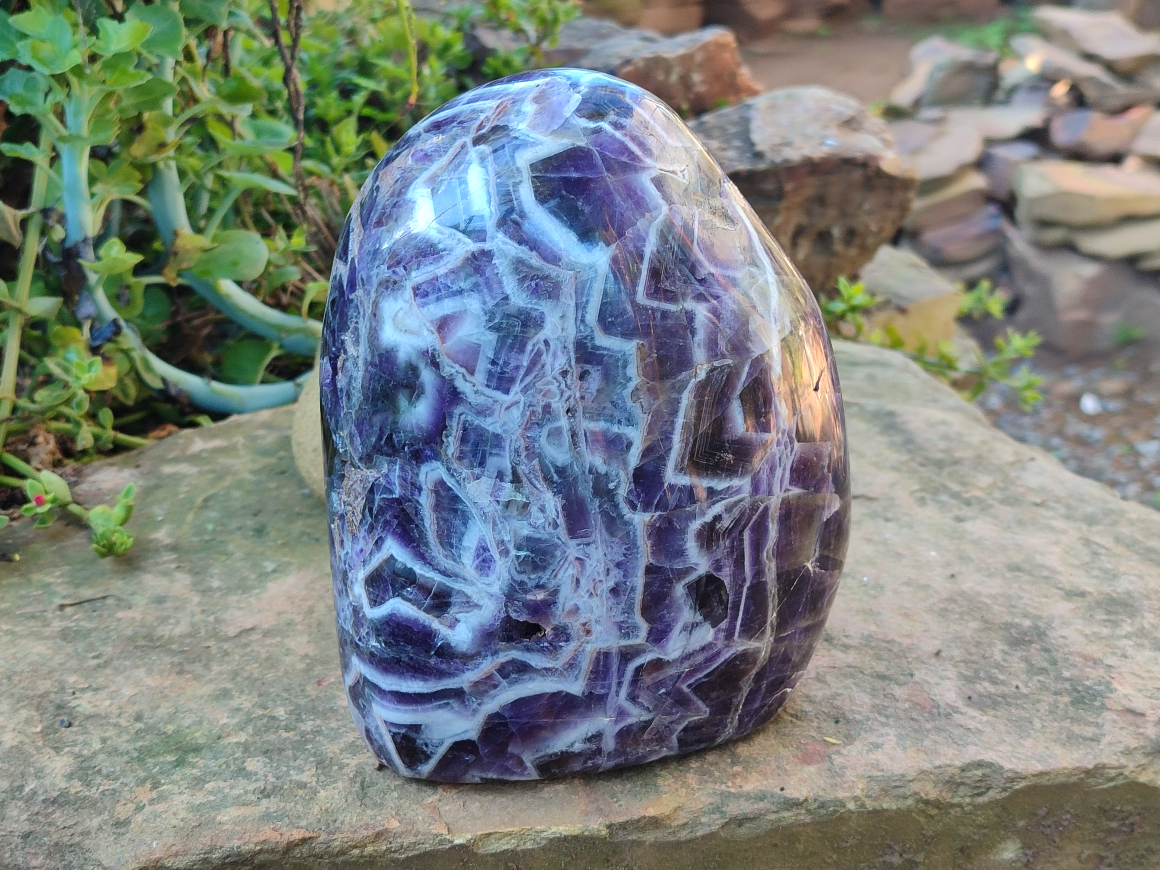 Polished Chevron Amethyst Standing Free Form x 1 From Madagascar - Toprock Gemstones and Minerals 