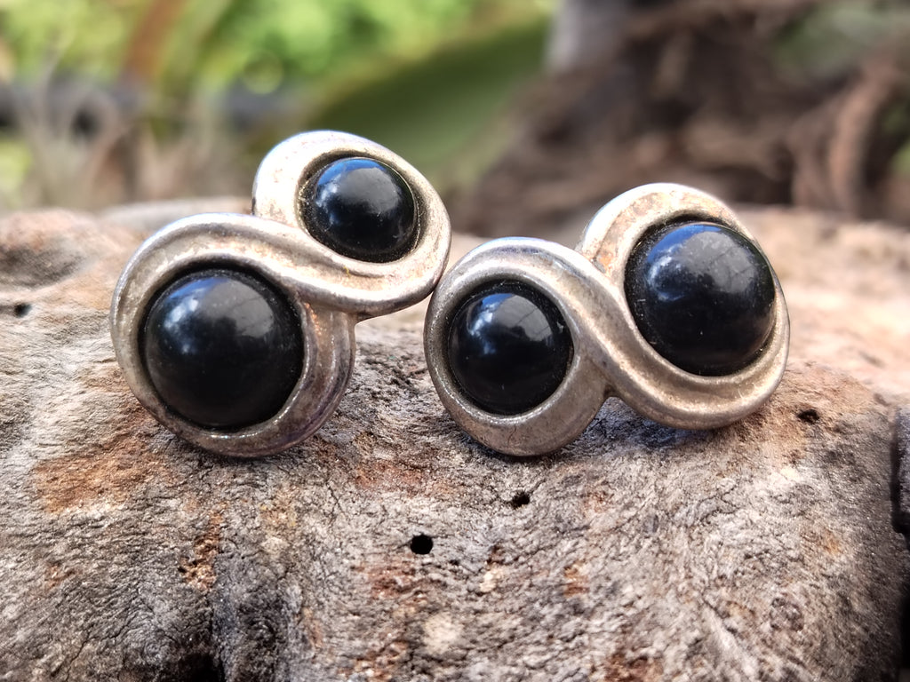Polished Black Jade Stud Earrings - sold per pair - From China - Toprock Gemstones and Minerals 