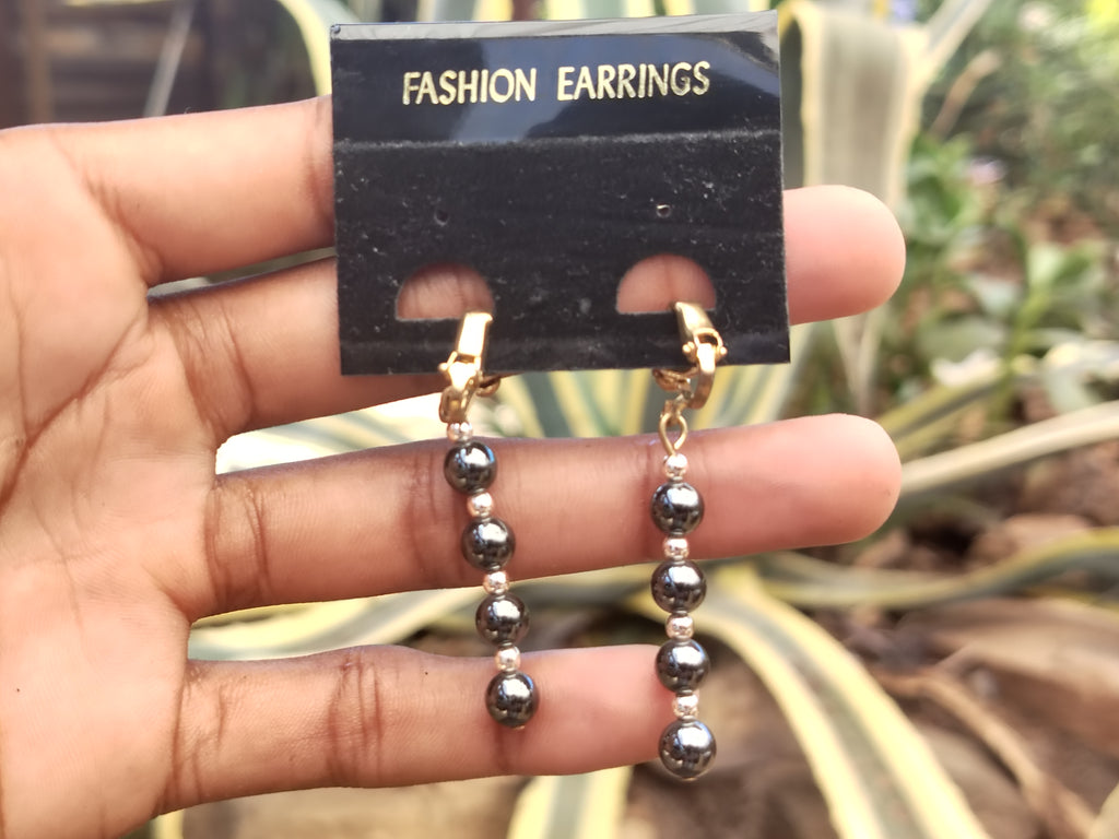 Polished Pair of Hematite Long Bead Earrings - Sold per Pair - From Southern Africa - Toprock Gemstones and Minerals 