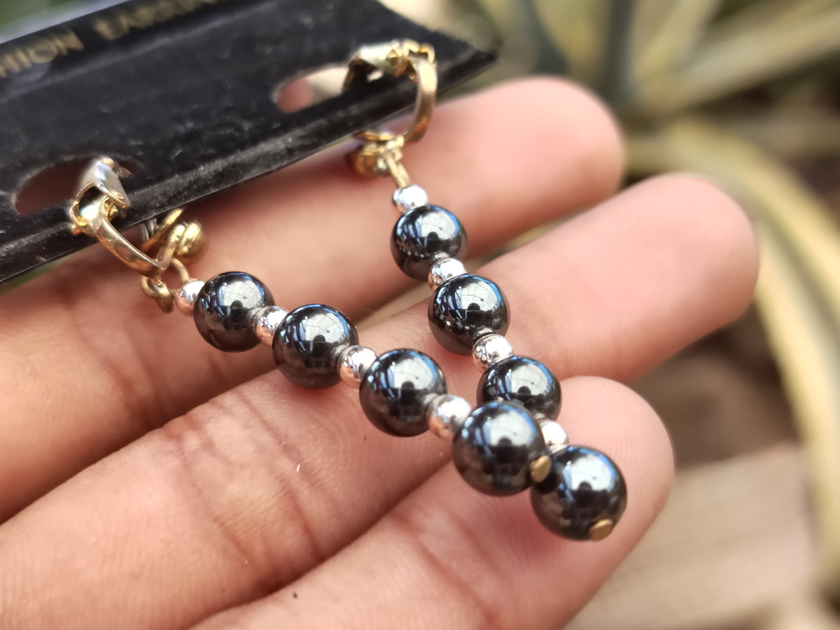 Polished Pair of Hematite Long Bead Earrings - Sold per Pair - From Southern Africa - Toprock Gemstones and Minerals 