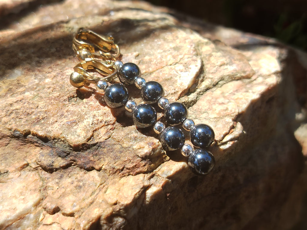 Polished Pair of Hematite Long Bead Earrings - Sold per Pair - From Southern Africa - Toprock Gemstones and Minerals 