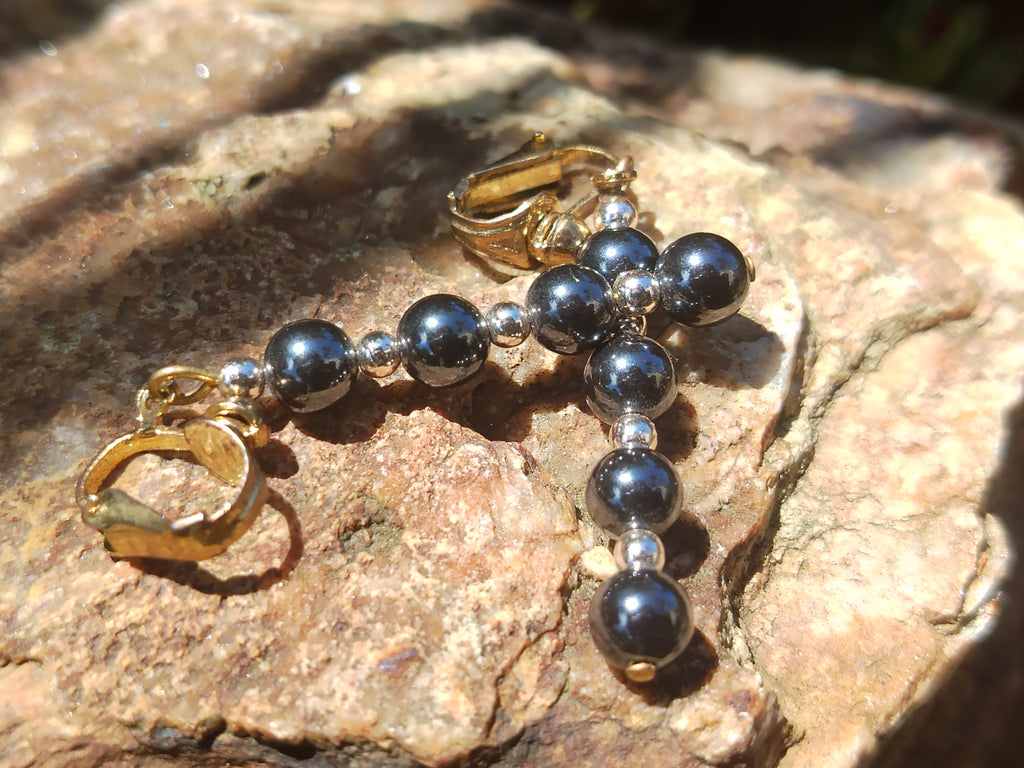 Polished Pair of Hematite Long Bead Earrings - Sold per Pair - From Southern Africa - Toprock Gemstones and Minerals 