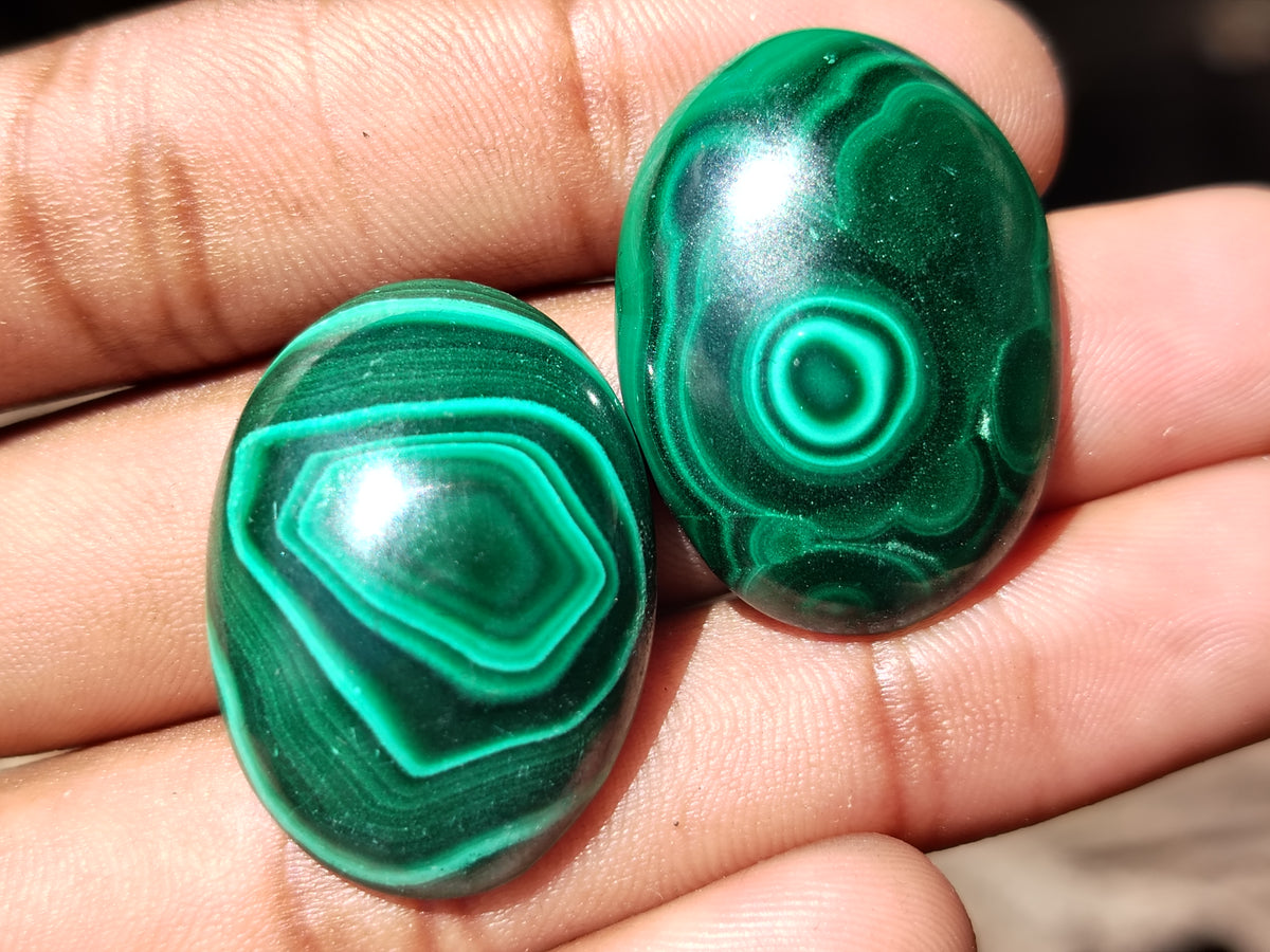Hand Made Flower Banded Malachite Cabochons - Sold Per Item - From Congo - Toprock Gemstones and Minerals 
