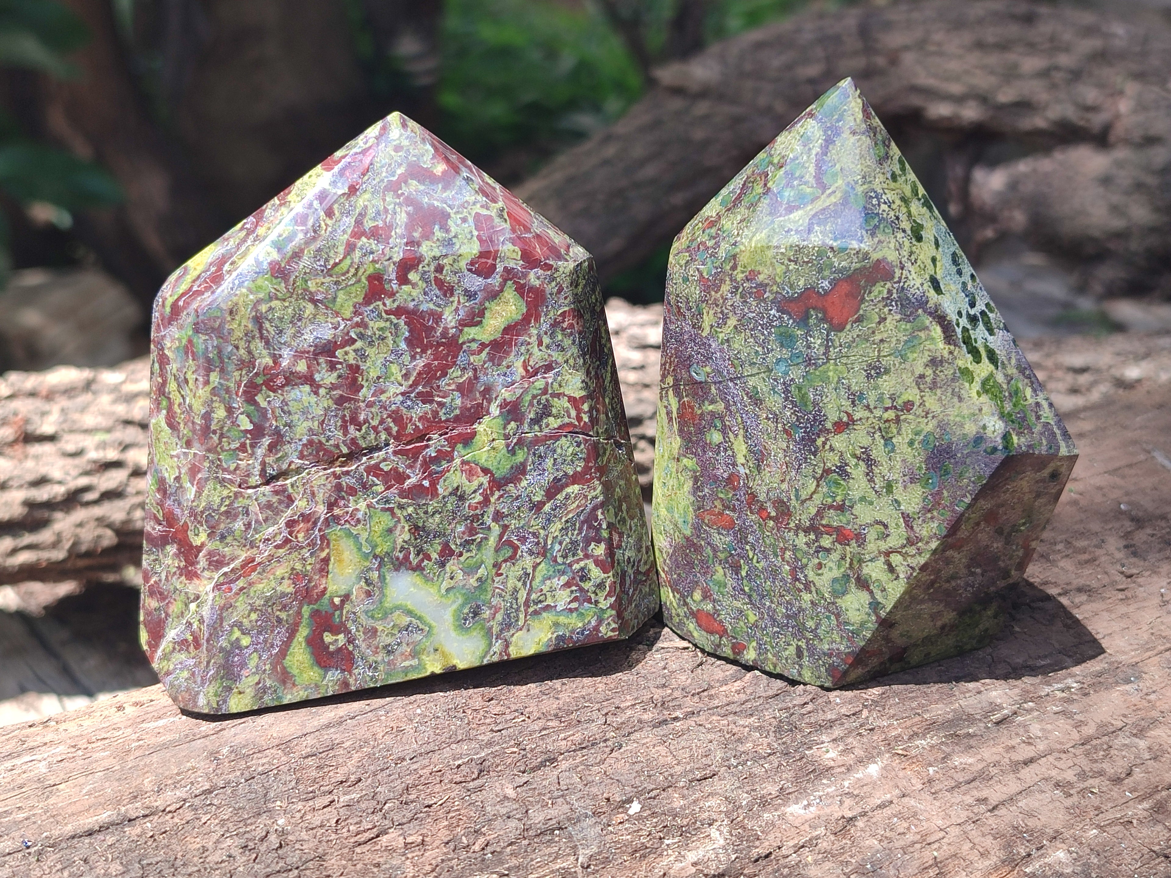 Polished Bastite Dragons Blood Stone Points x 3 From Tshipise, South Africa - Toprock Gemstones and Minerals 
