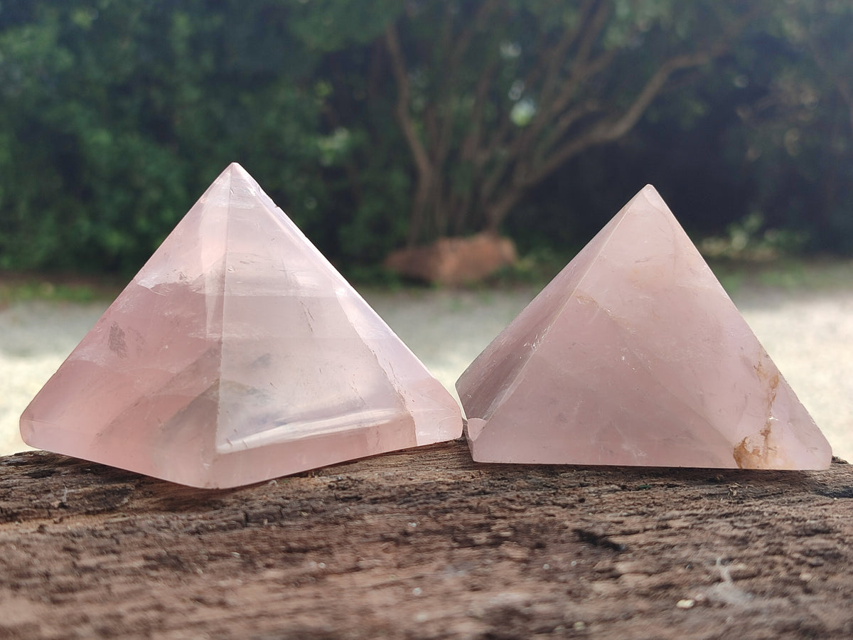 Polished Rose Quartz Pyramids x 5 From Madagascar - Toprock Gemstones and Minerals 