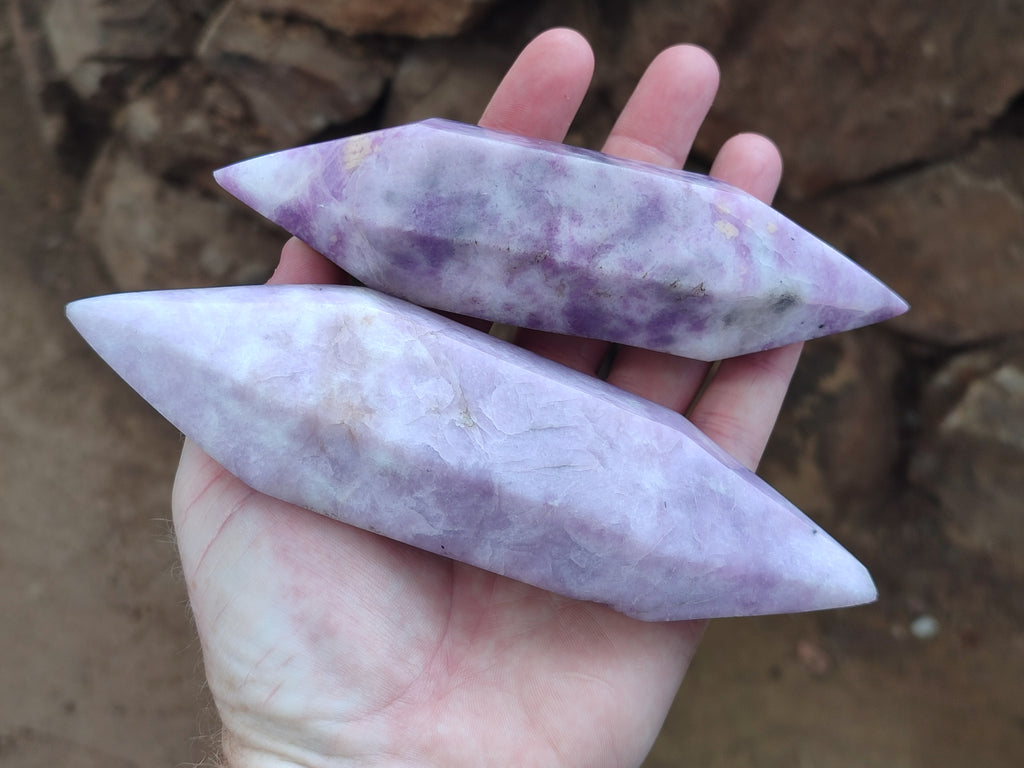 Polished Double Terminated Lepidolite Points x 6 From Madagascar - Toprock Gemstones and Minerals 