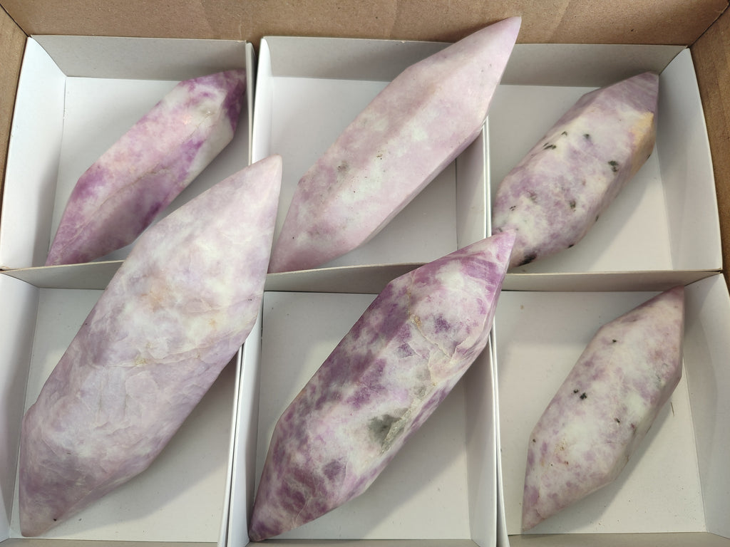 Polished Double Terminated Lepidolite Points x 6 From Madagascar - Toprock Gemstones and Minerals 