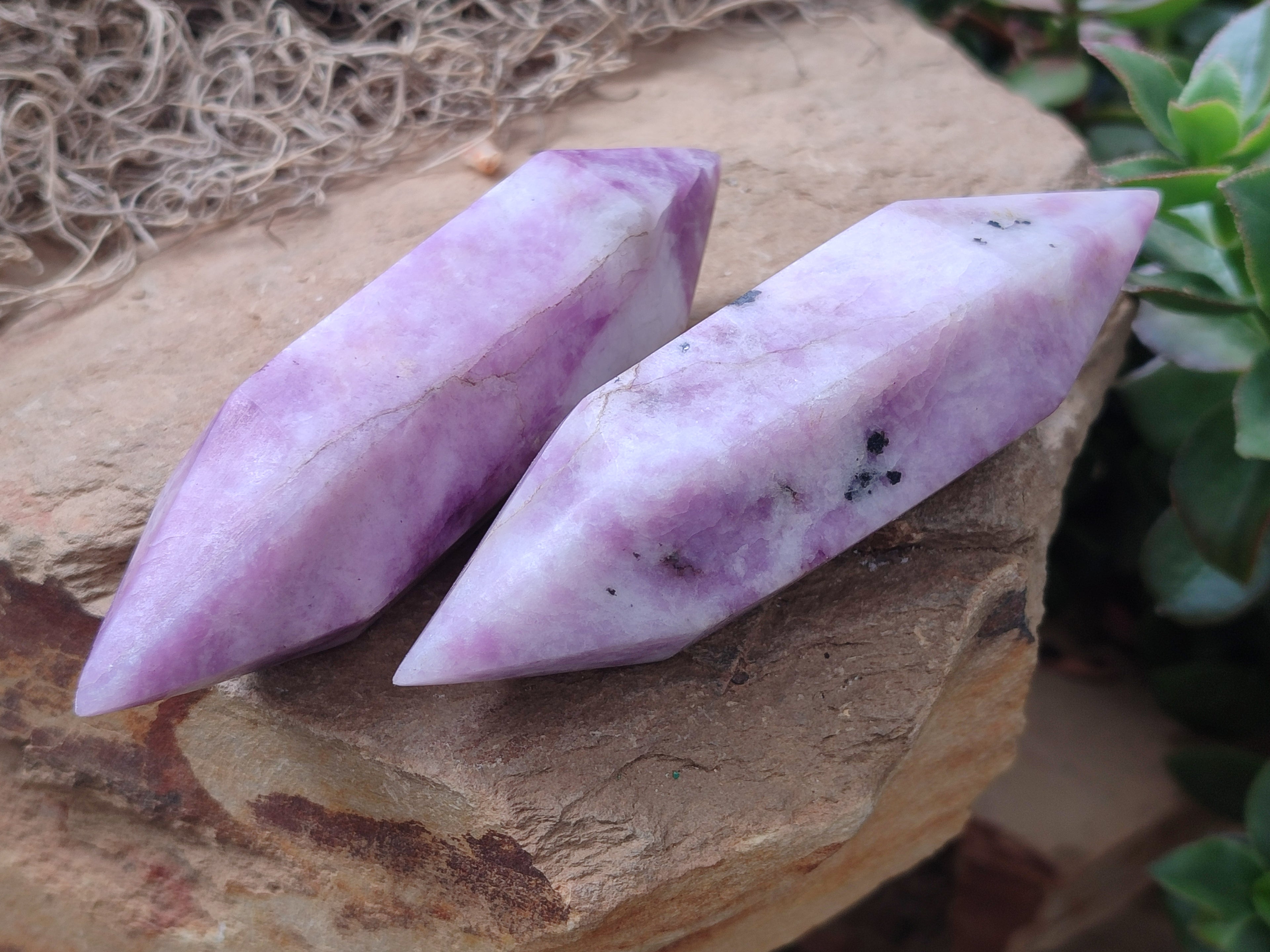 Polished Double Terminated Lepidolite Points x 6 From Madagascar - Toprock Gemstones and Minerals 