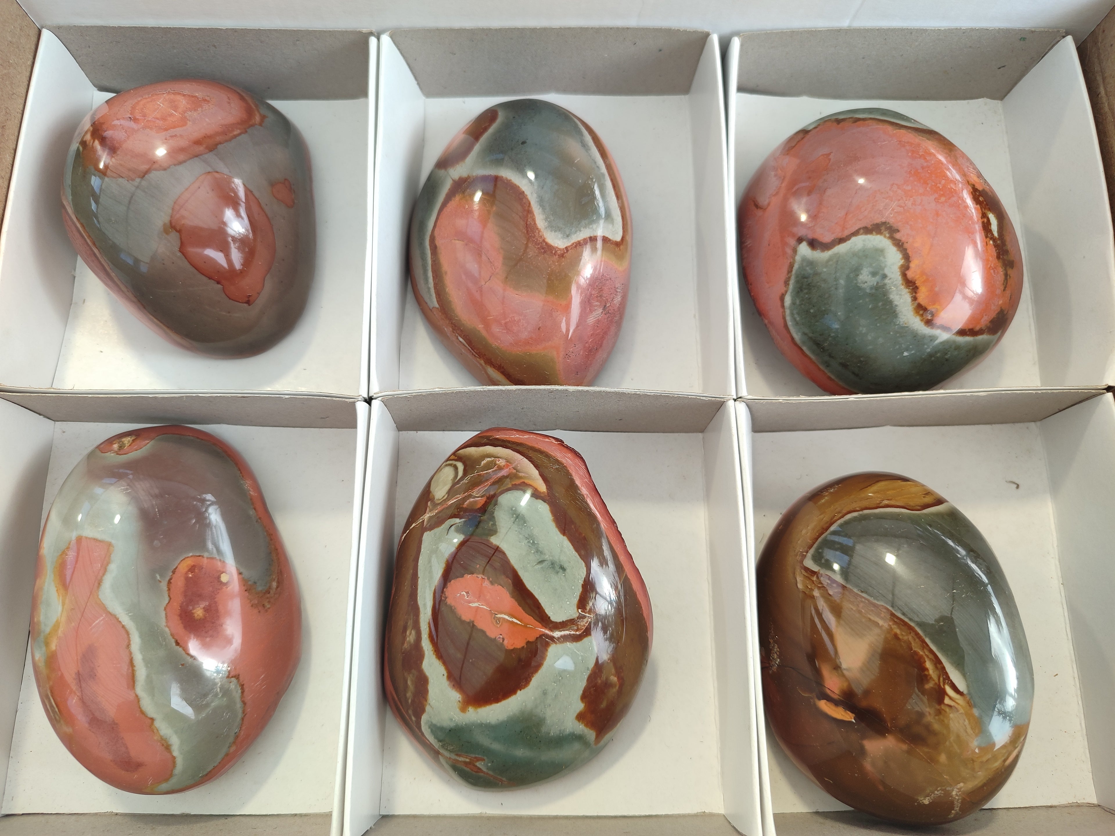 Polished On One Side Polychrome Jasper x 6 From Mahajanga, Madagascar - Toprock Gemstones and Minerals 