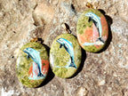Polished Unakite Pendant with Hand Painted Dolphins - Sold Per Item - From South Africa - Toprock Gemstones and Minerals 
