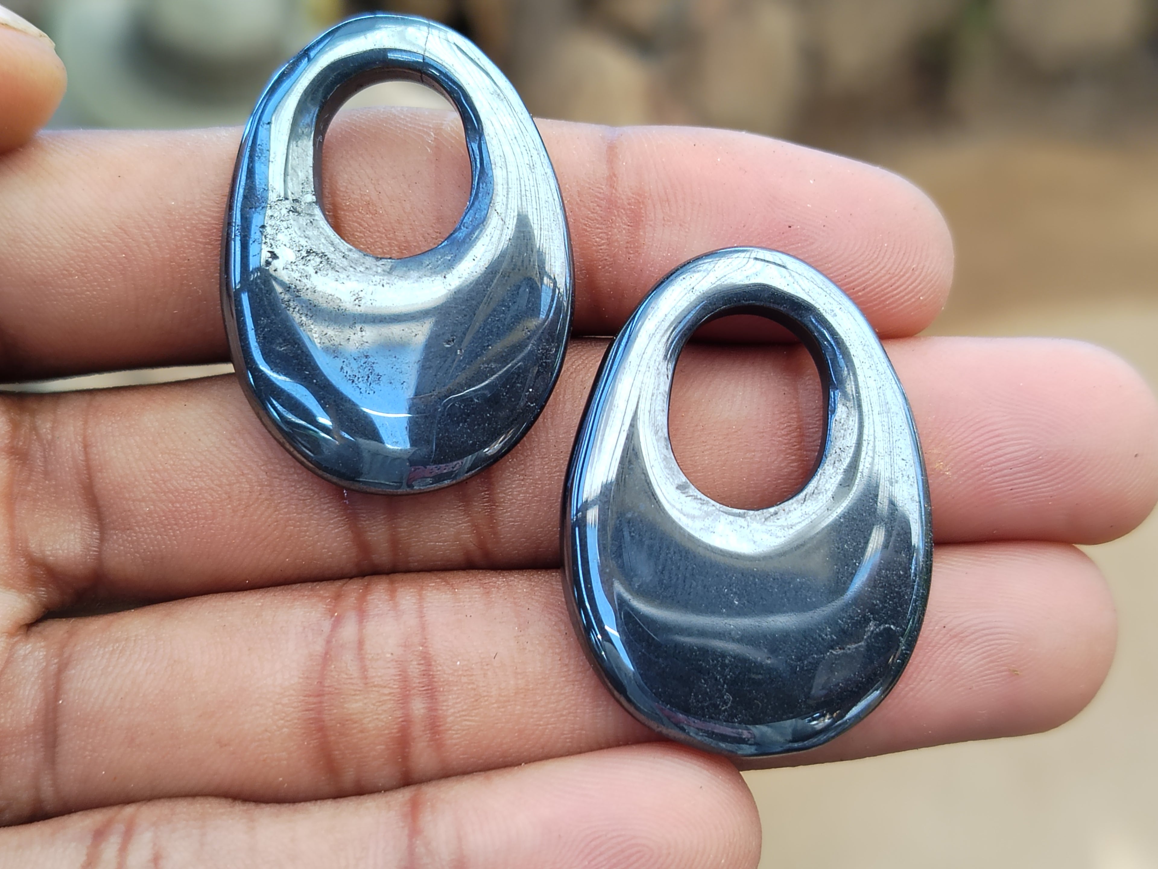 Polished Silver Hematite Oval Pendant - Sold Per Item - From China - Toprock Gemstones and Minerals 