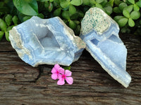 Natural Blue Lace Agate Geode Specimens x 2 From Malawi - Toprock Gemstones and Minerals 