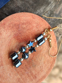 Hand Made Pair of Hematite Ball and Star Earrings - Sold Per Pair - From China - Toprock Gemstones and Minerals 