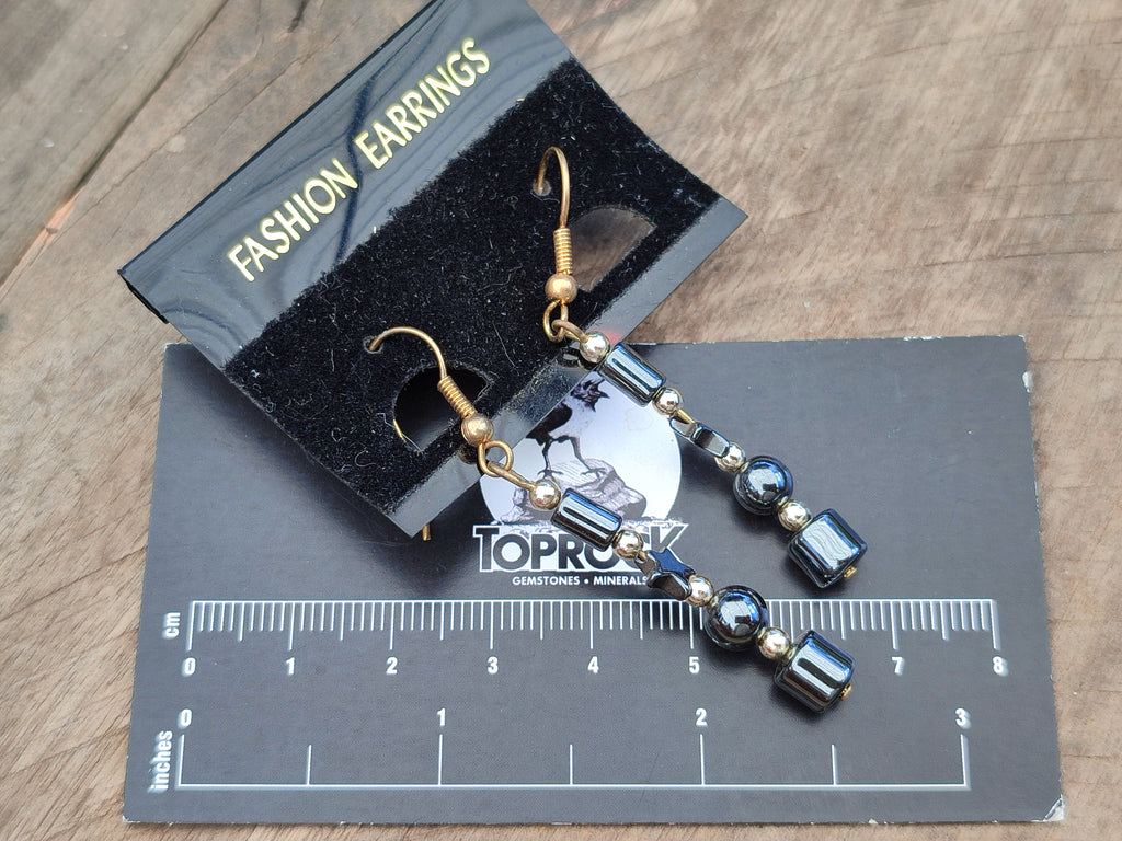 Hand Made Pair of Hematite Ball and Star Earrings - Sold Per Pair - From China - Toprock Gemstones and Minerals 