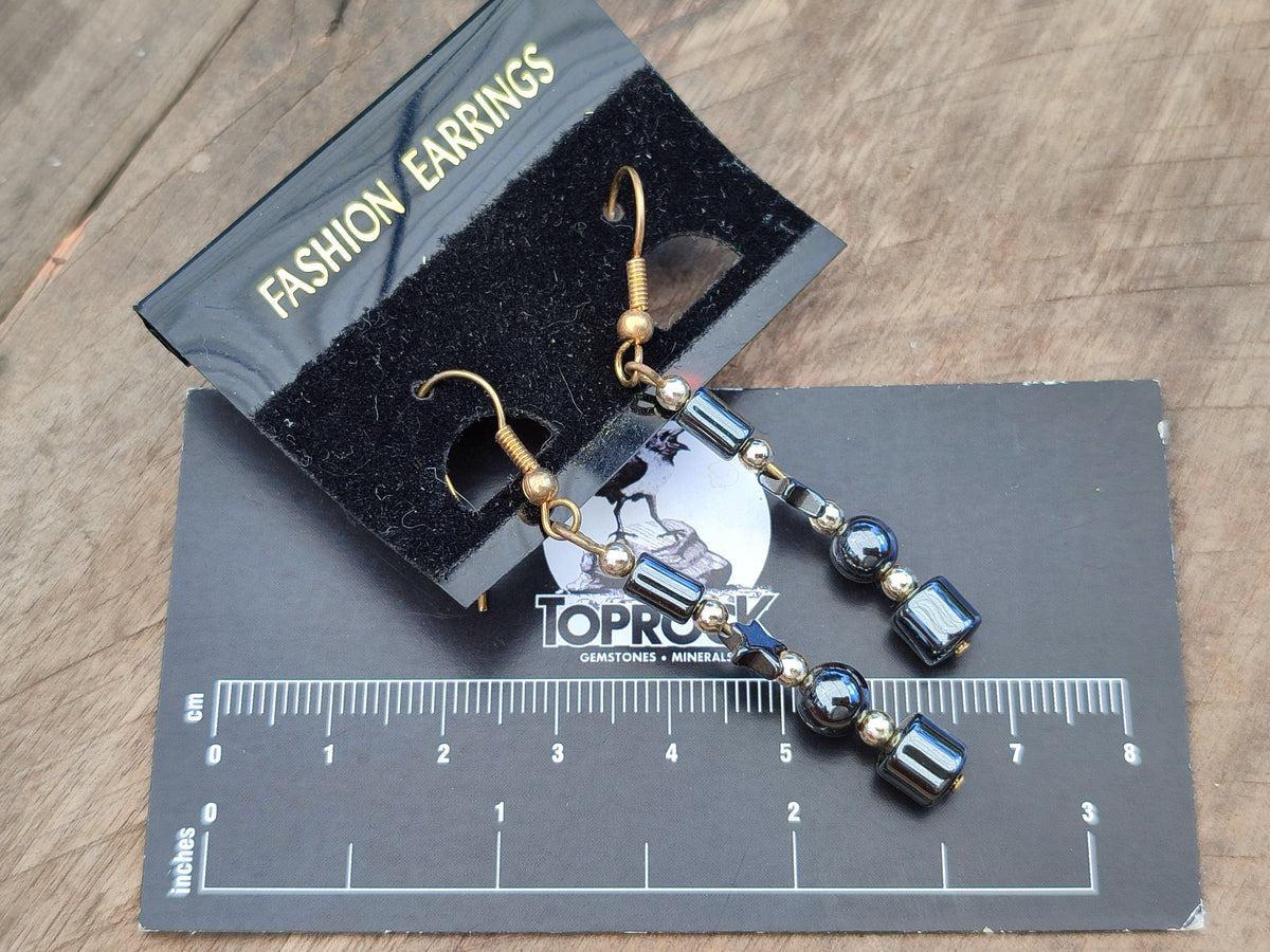 Hand Made Pair of Hematite Ball and Star Earrings - Sold Per Pair - From China - Toprock Gemstones and Minerals 