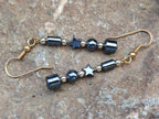 Hand Made Pair of Hematite Ball and Star Earrings - Sold Per Pair - From China - Toprock Gemstones and Minerals 