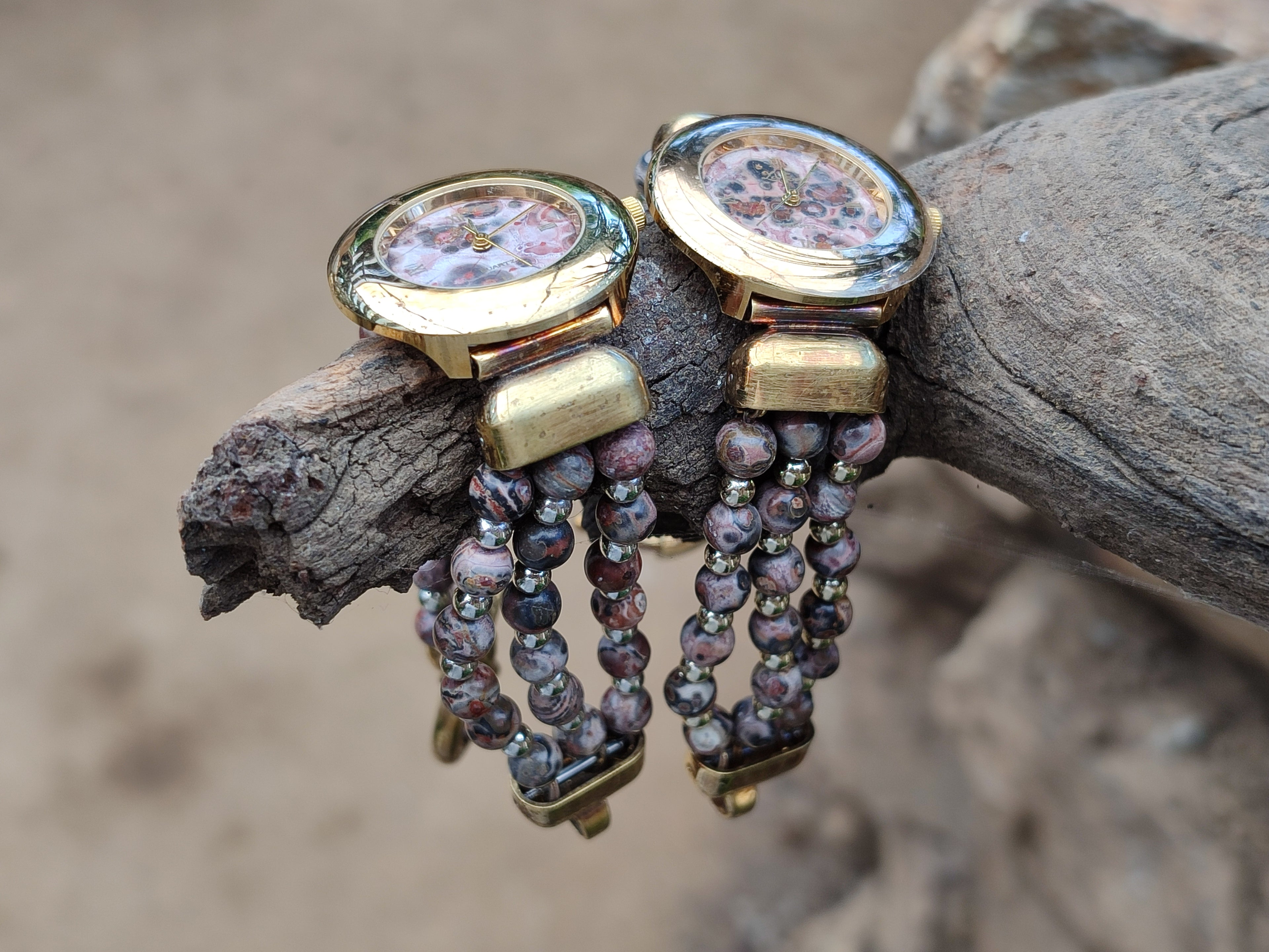 Polished Vintage La Fon Watch with Snakeskin Jasper Beads - Sold Per Item - From South Africa - Toprock Gemstones and Minerals 