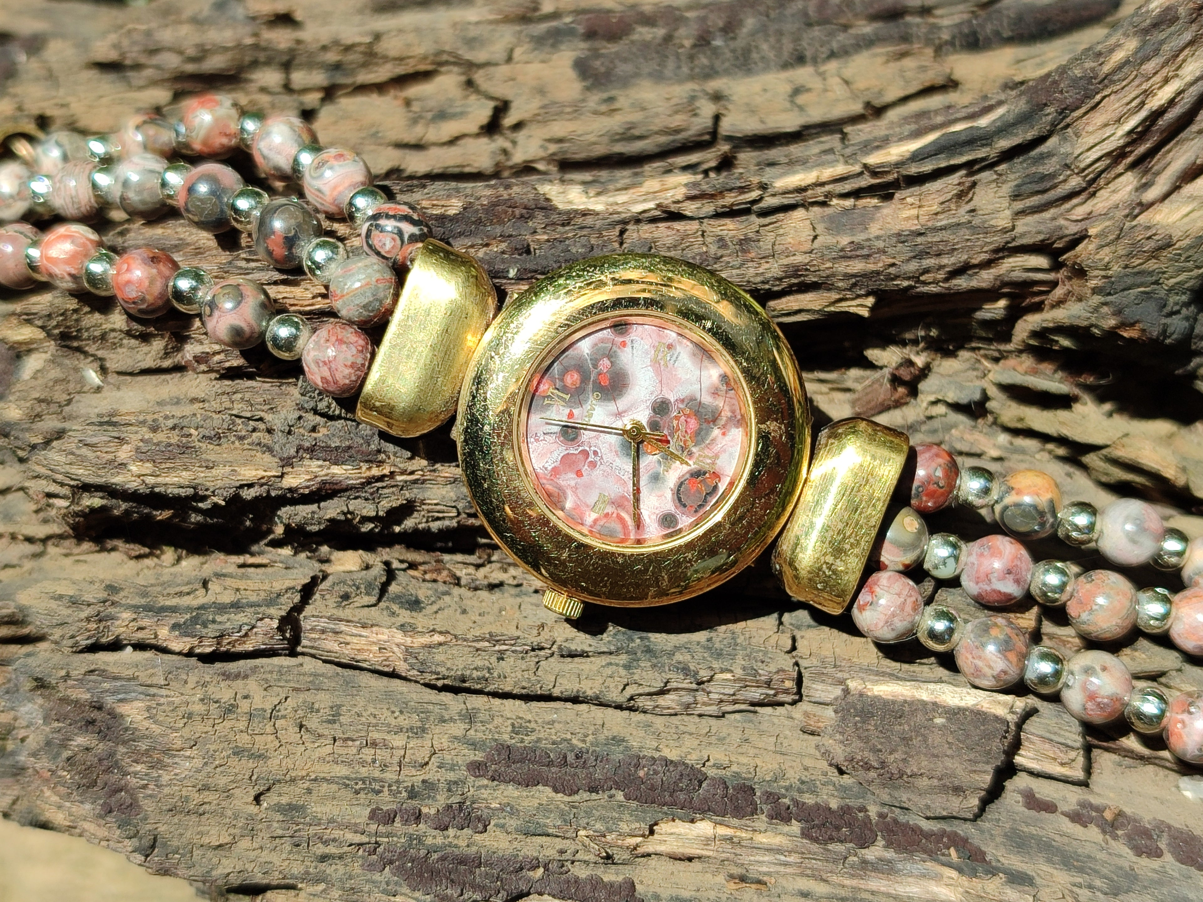 Polished Vintage La Fon Watch with Snakeskin Jasper Beads - Sold Per Item - From South Africa - Toprock Gemstones and Minerals 