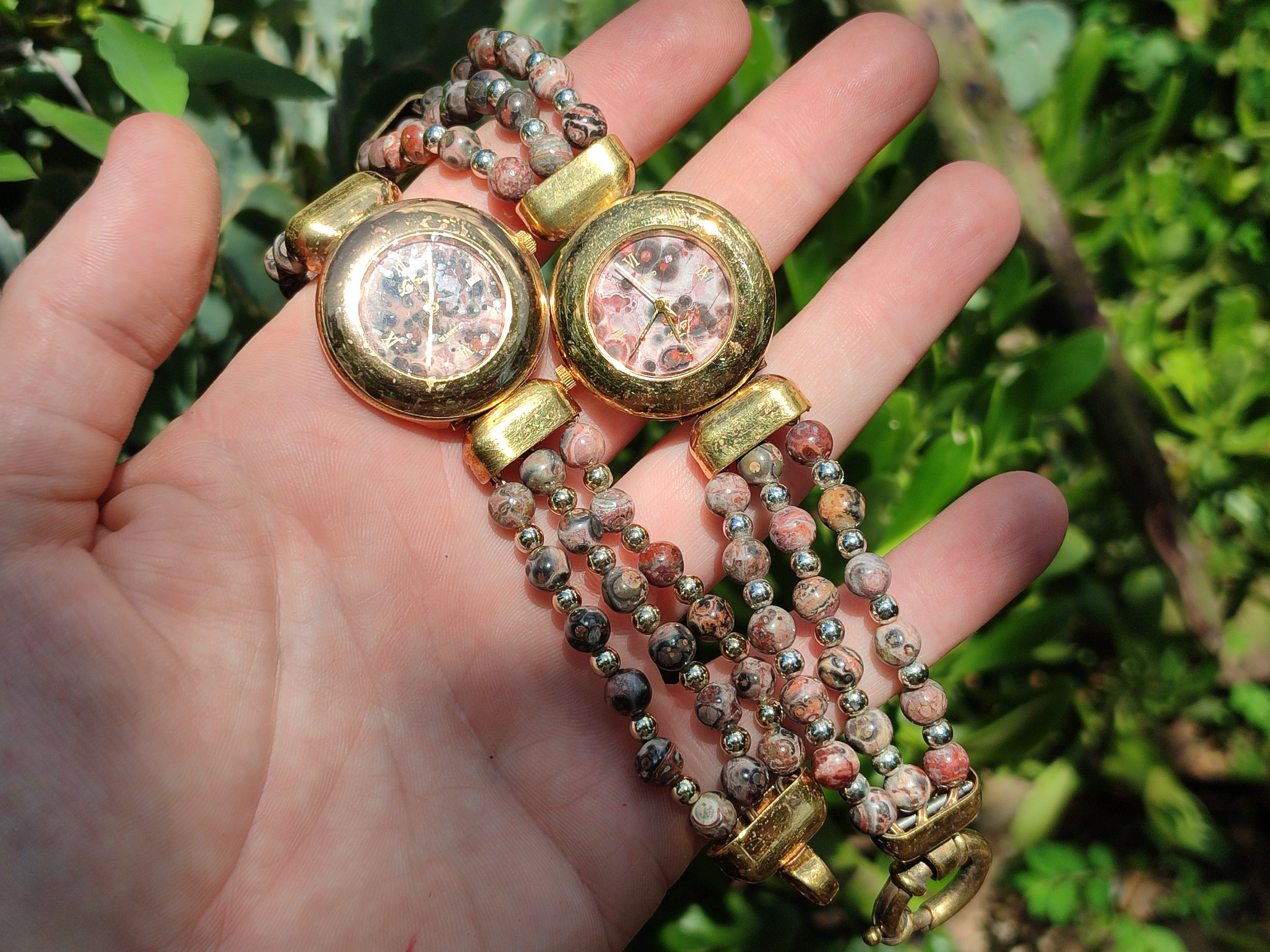 Polished Vintage La Fon Watch with Snakeskin Jasper Beads - Sold Per Item - From South Africa - Toprock Gemstones and Minerals 
