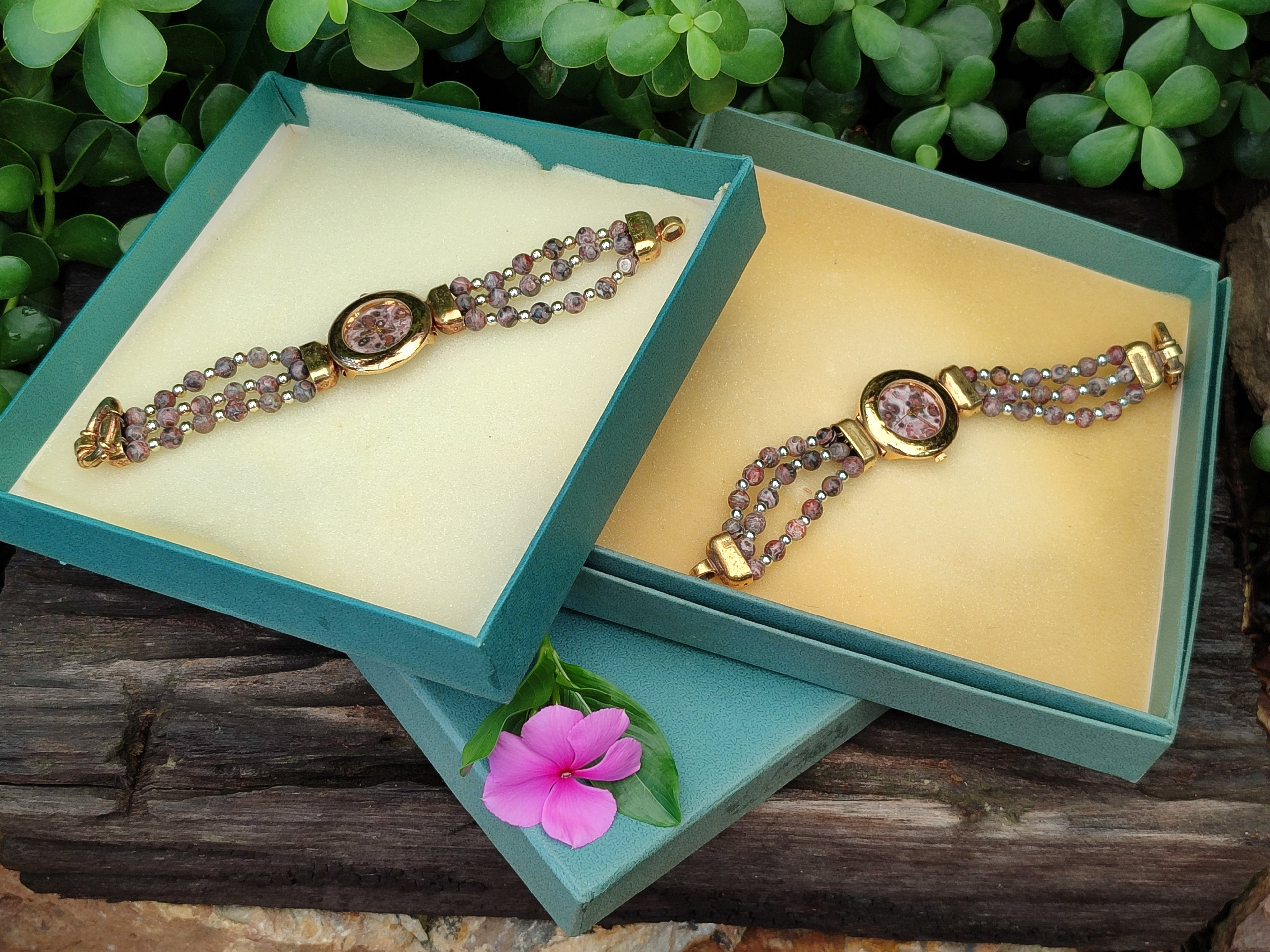 Polished Vintage La Fon Watch with Snakeskin Jasper Beads - Sold Per Item - From South Africa - Toprock Gemstones and Minerals 