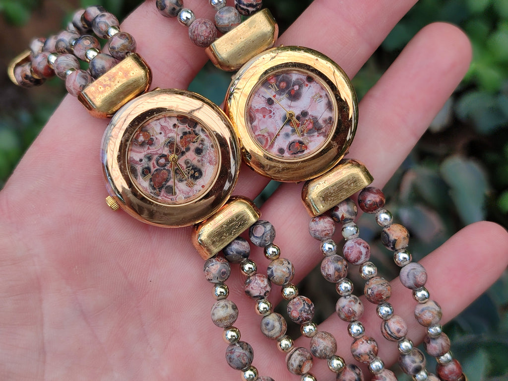 Polished Vintage La Fon Watch with Snakeskin Jasper Beads - Sold Per Item - From South Africa - Toprock Gemstones and Minerals 