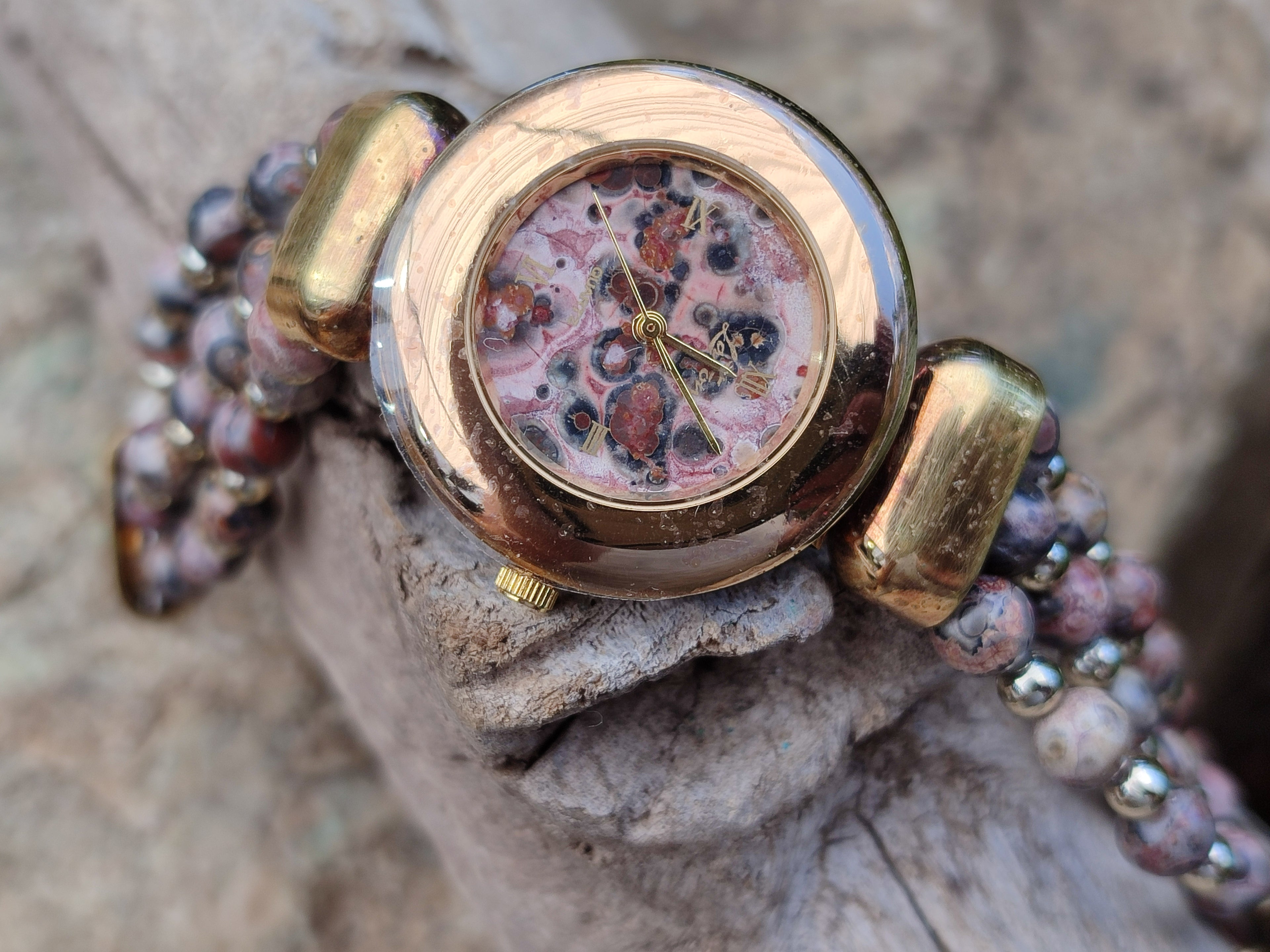 Polished Vintage La Fon Watch with Snakeskin Jasper Beads - Sold Per Item - From South Africa - Toprock Gemstones and Minerals 