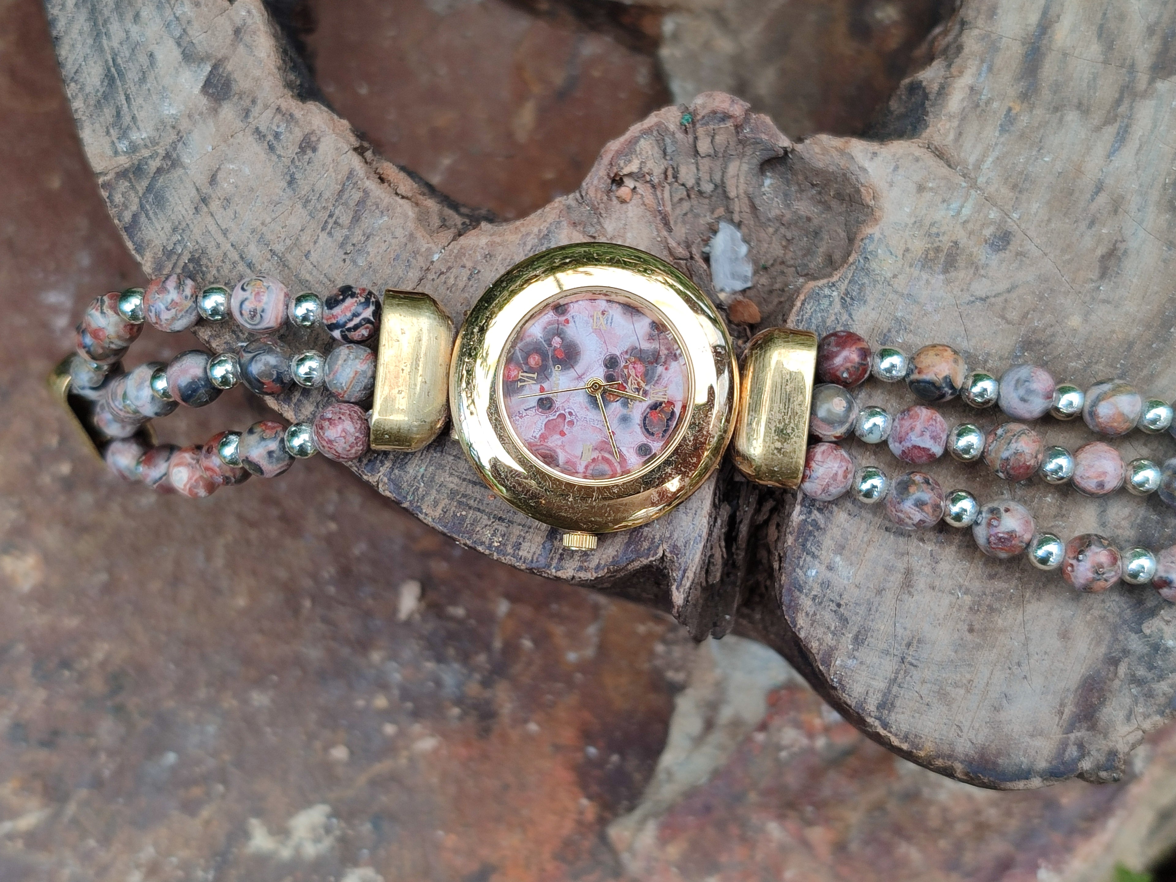 Polished Vintage La Fon Watch with Snakeskin Jasper Beads - Sold Per Item - From South Africa - Toprock Gemstones and Minerals 