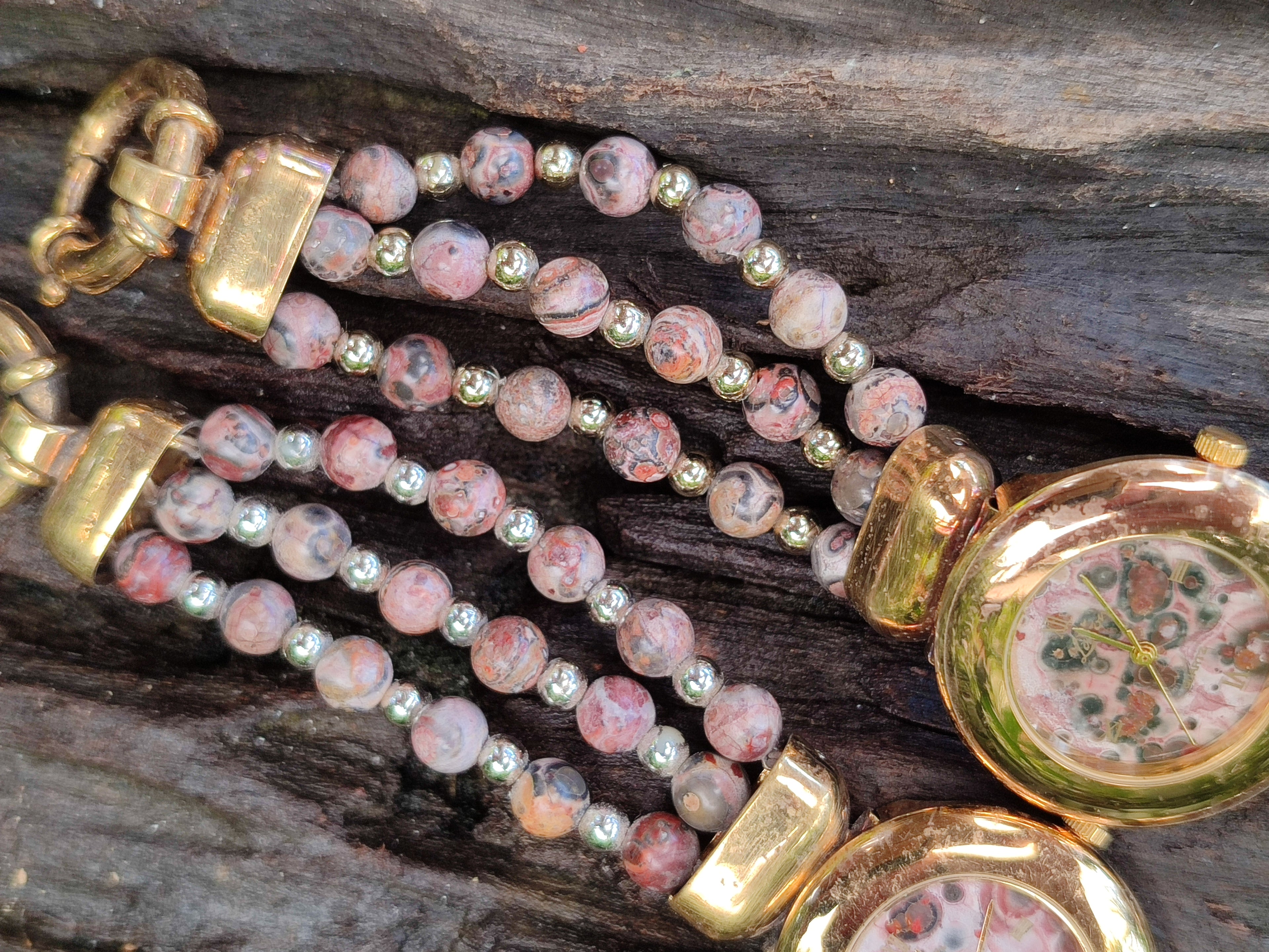 Polished Vintage La Fon Watch with Snakeskin Jasper Beads - Sold Per Item - From South Africa - Toprock Gemstones and Minerals 