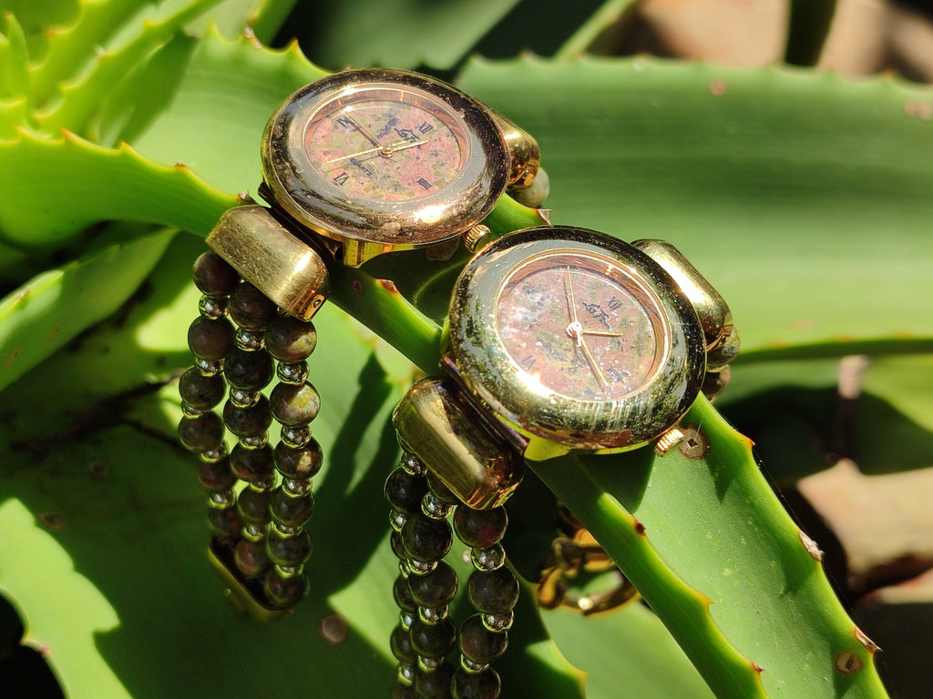 Polished Vintage La Fon Watch with Unakite Beads - Sold Per Item - From South Africa - Toprock Gemstones and Minerals 