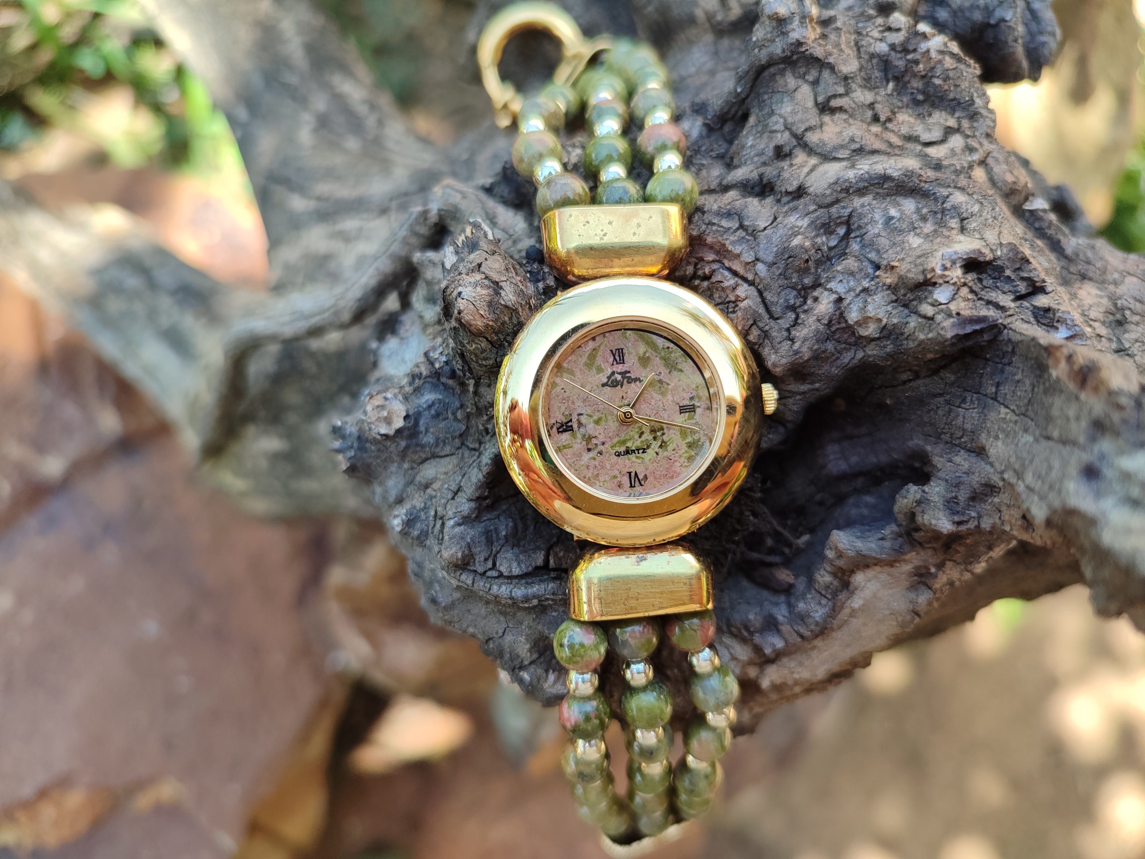 Polished Vintage La Fon Watch with Unakite Beads - Sold Per Item - From South Africa - Toprock Gemstones and Minerals 