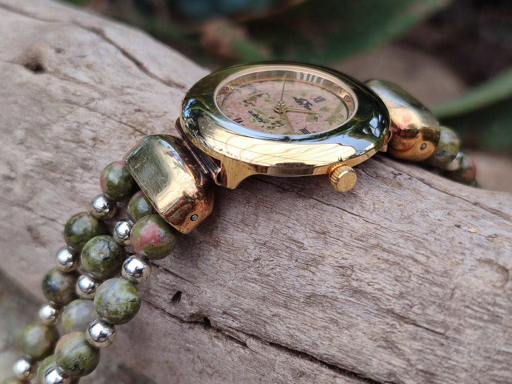 Polished Vintage La Fon Watch with Unakite Beads - Sold Per Item - From South Africa - Toprock Gemstones and Minerals 