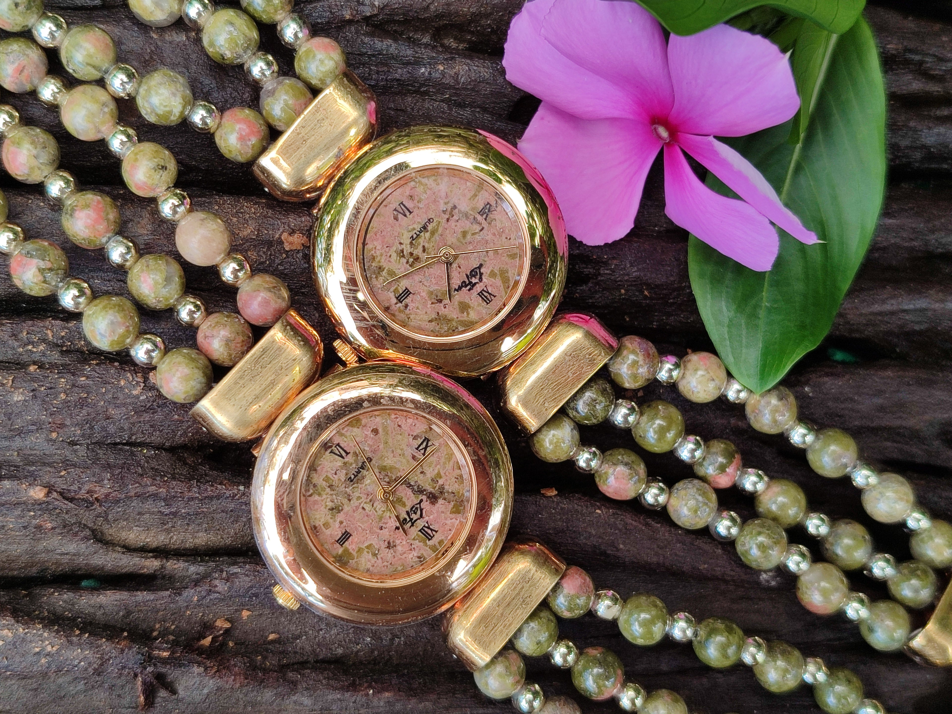 Polished Vintage La Fon Watch with Unakite Beads - Sold Per Item - From South Africa - Toprock Gemstones and Minerals 